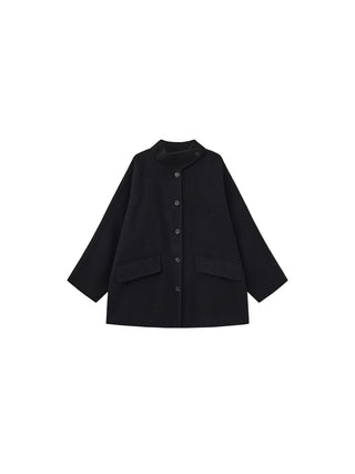 Wool Blend Stand-Collar Mid-Length Coat