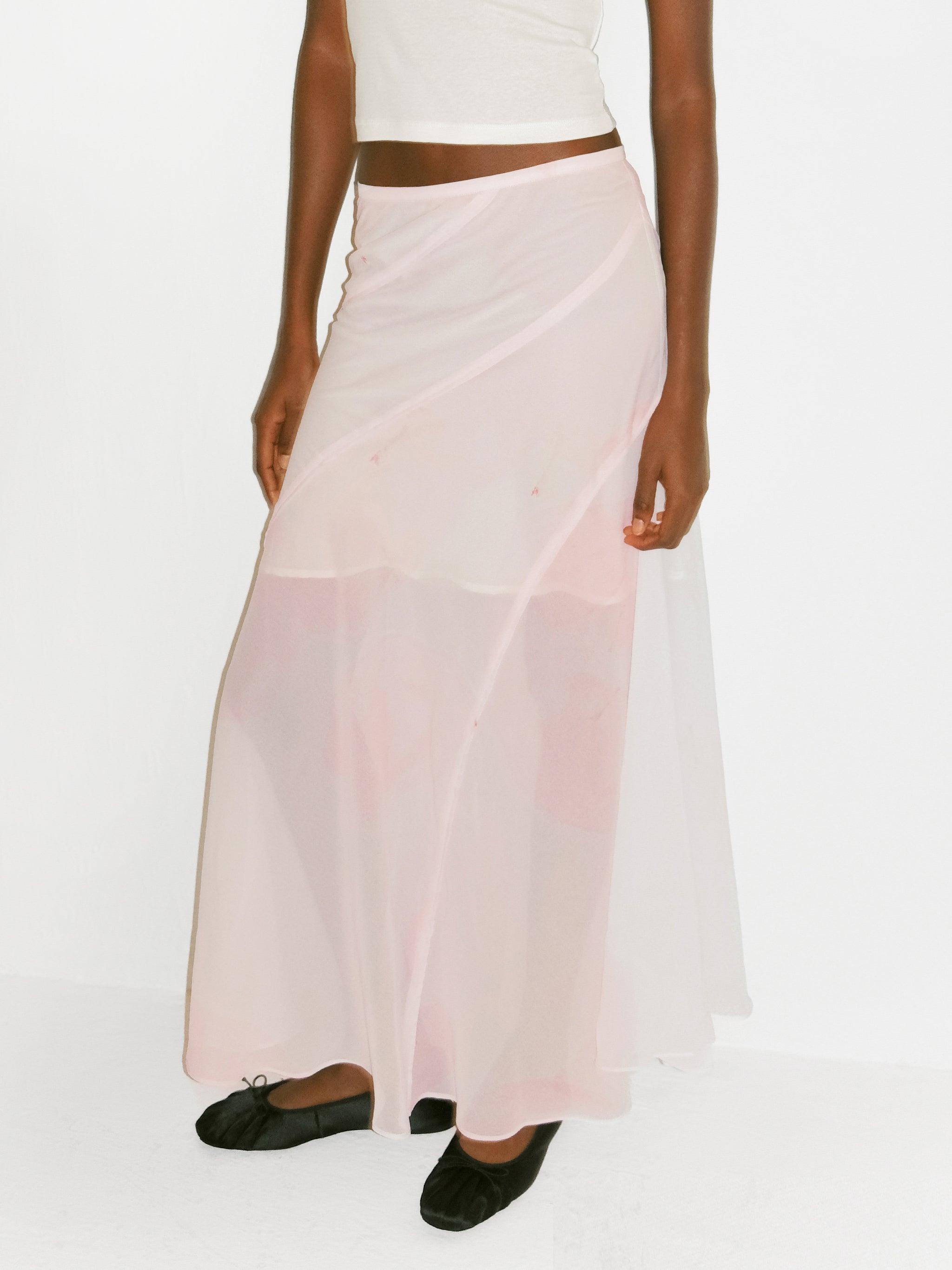 CUBIC Sheer Abstract Print Chiffon Maxi Skirt-7