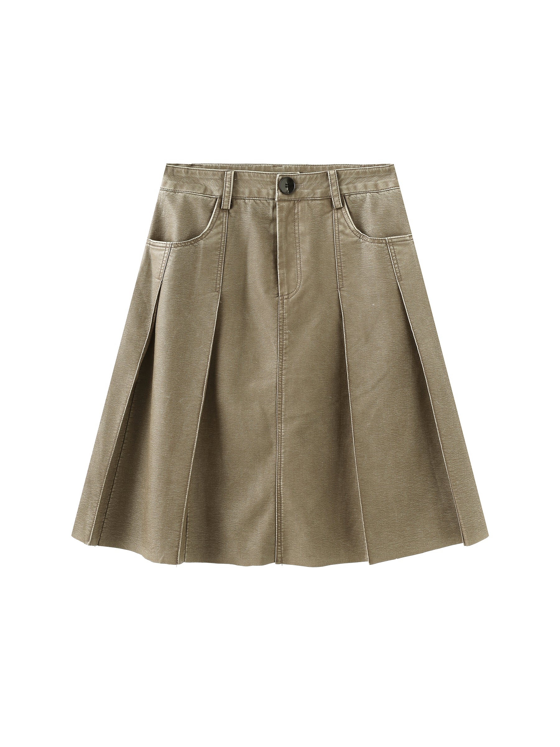 Raw Edge Pleated A-line Skirt-8