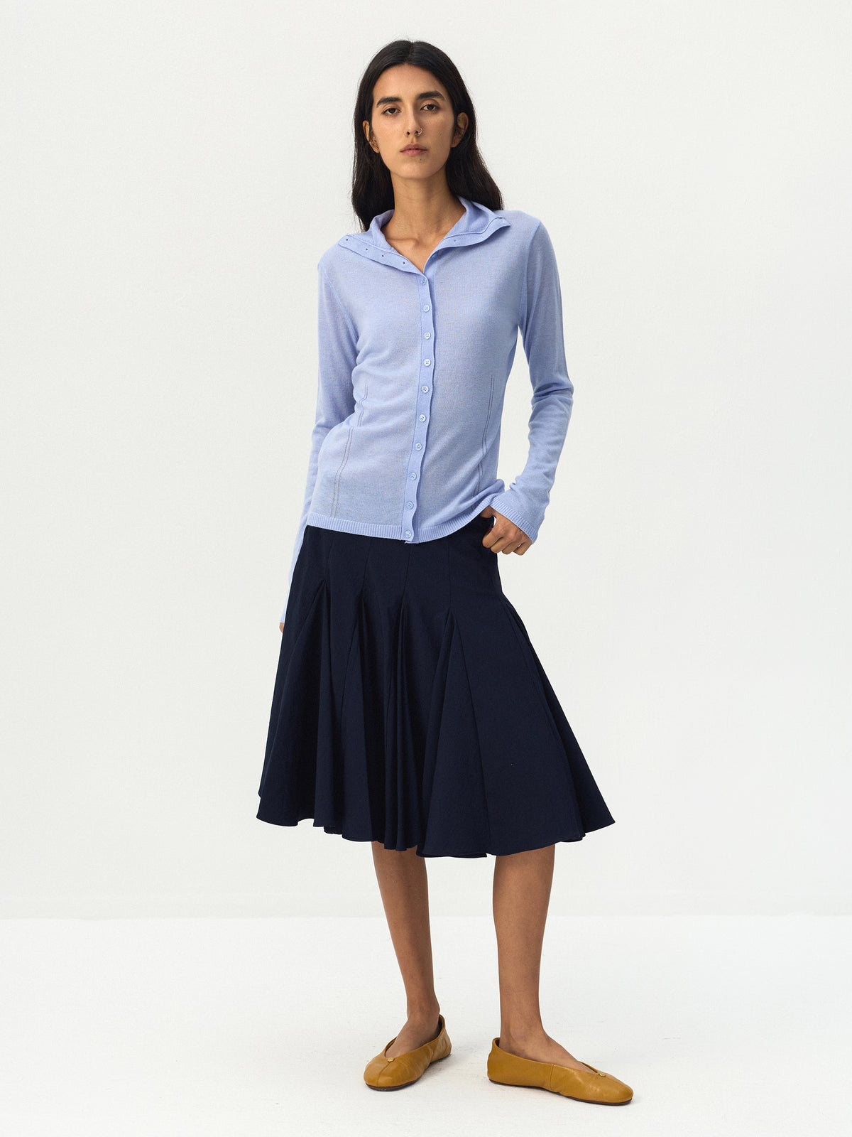 CUBIC Pleated Flared Midi Skirt-7