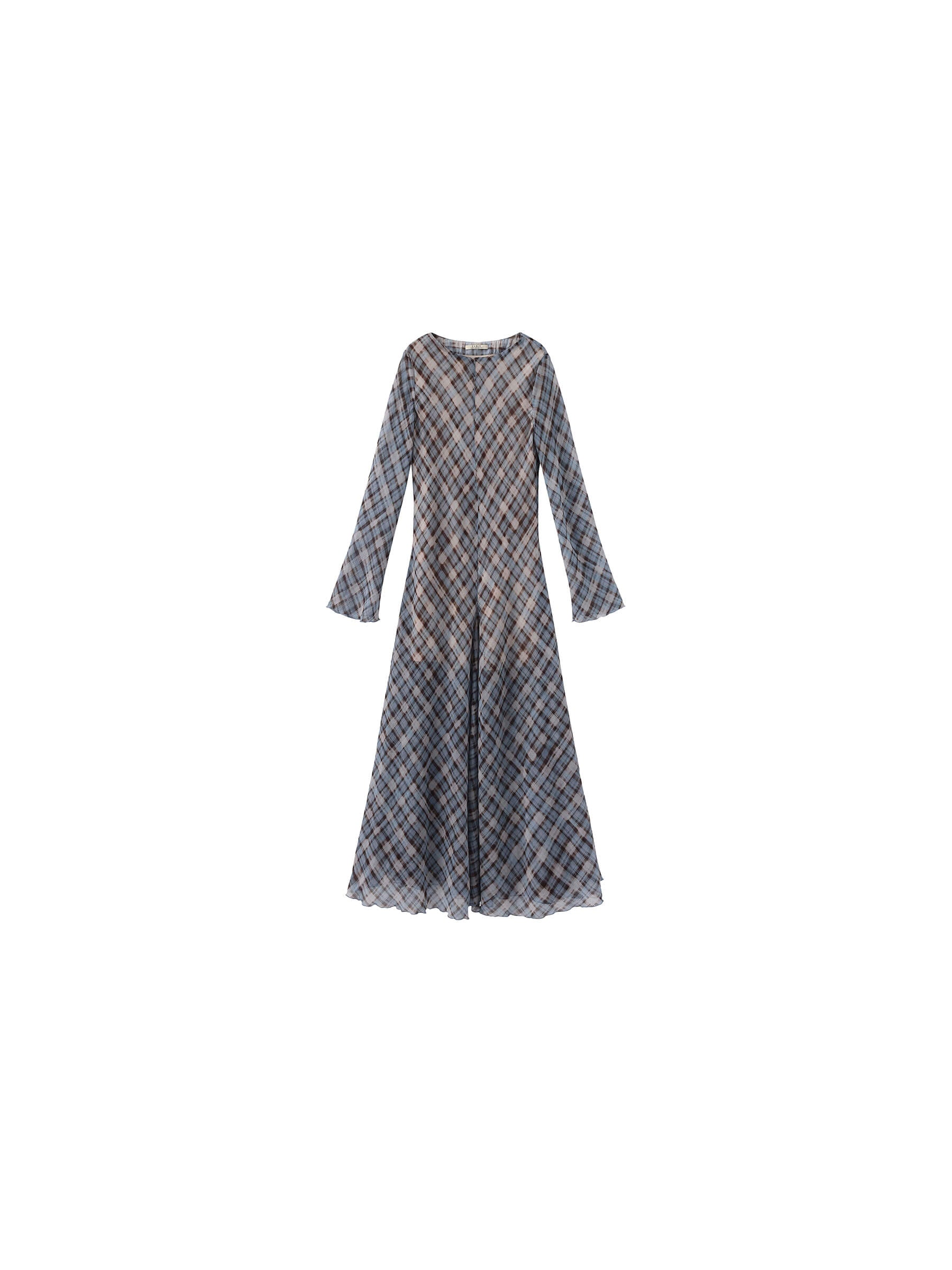 Checkered Crew Neck Long Sleeve Dress-8