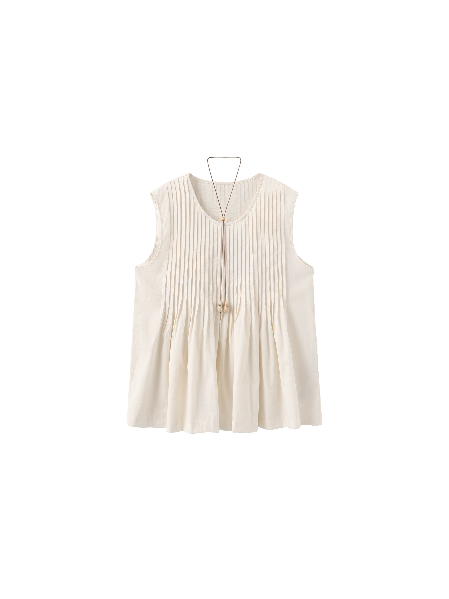 Pleated Sleeveless Blouse with Necklace-7