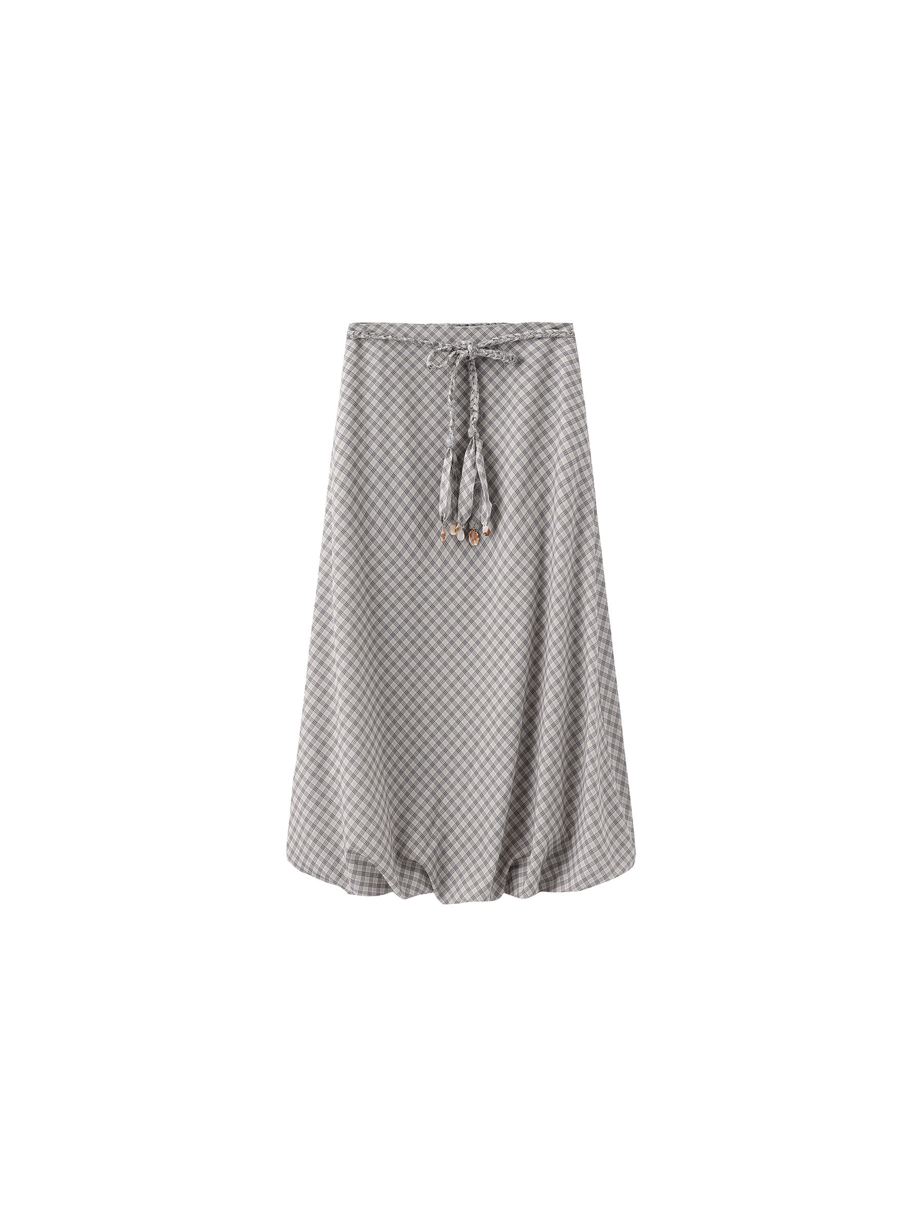 Plaid A-line Maxi Skirt with Belt-8