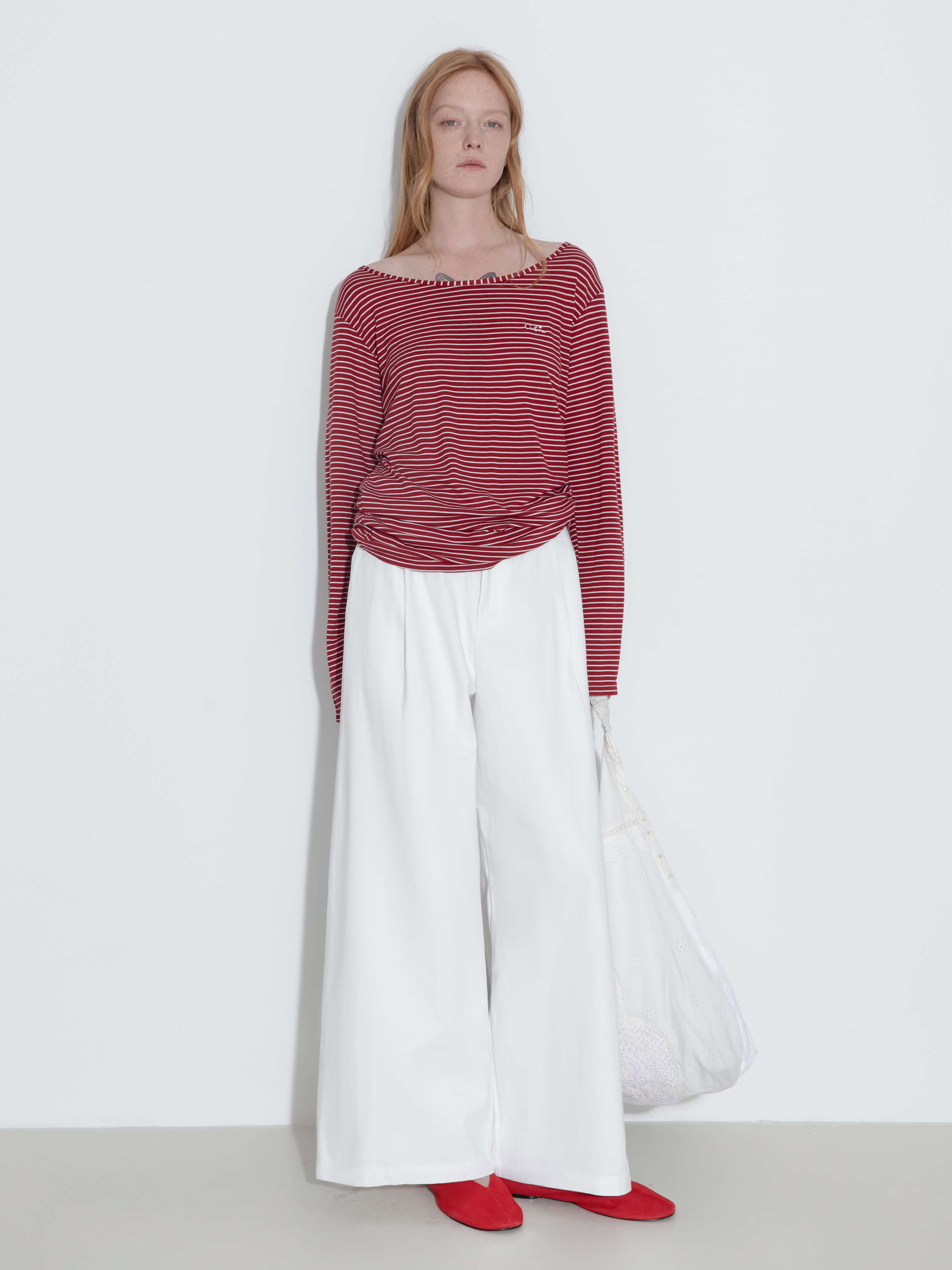 Adjustable Collar Oversized Stripe Long Sleeve Top-4