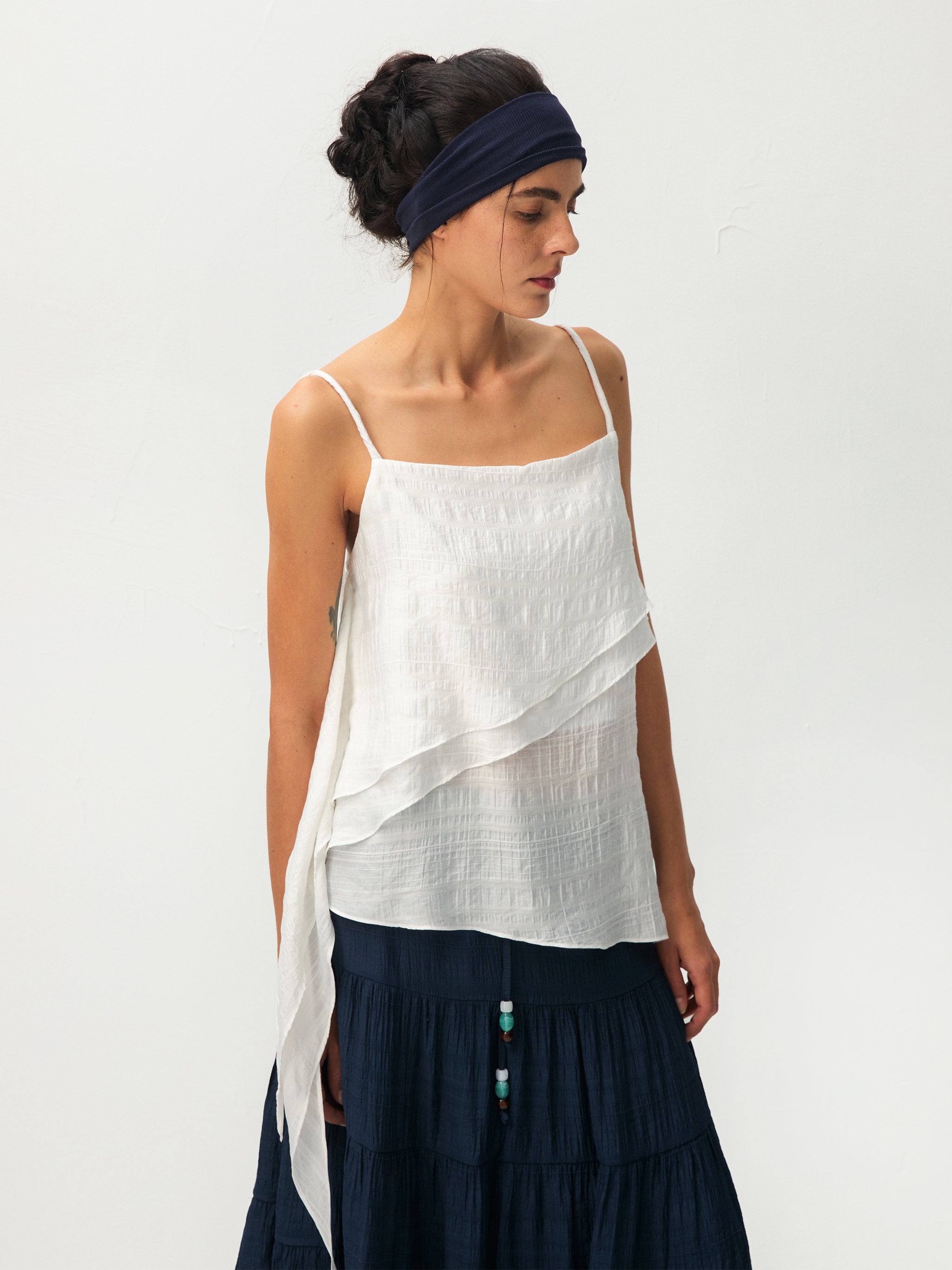 CUBIC Lyocell Asymmetrical Striped Camisole-7
