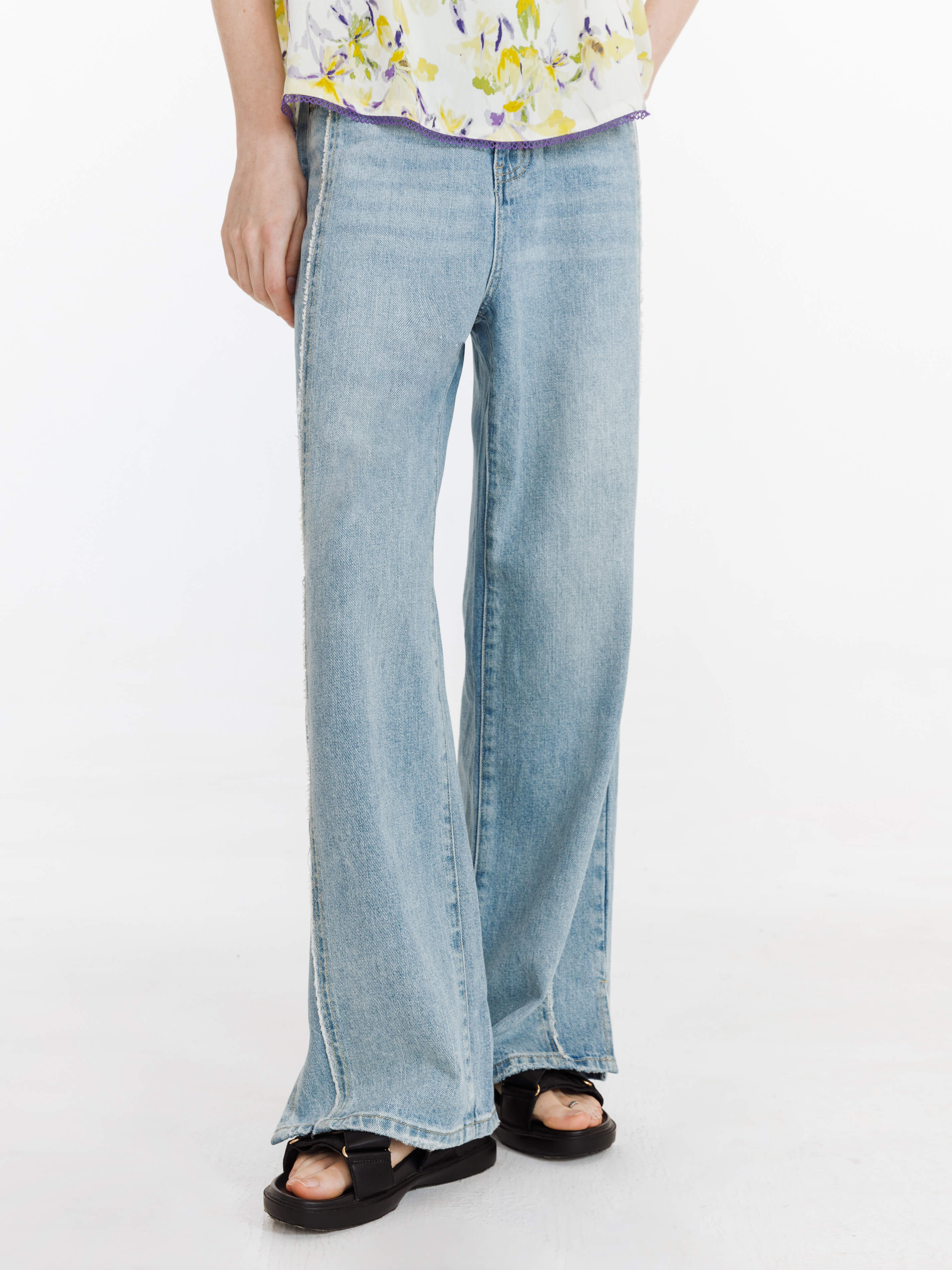 Fray Panelled Wide Leg Jeans-8