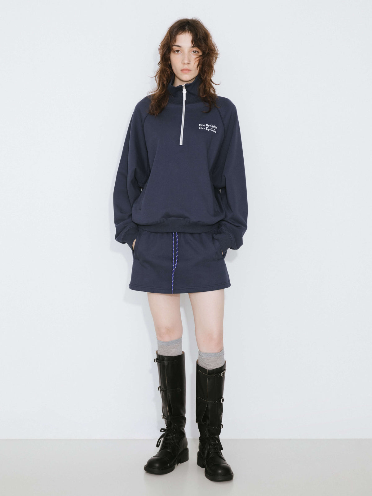 ONE BY CUBIC Collared Half-Zip Embroidered 100% Cotton Sweatshirt-8