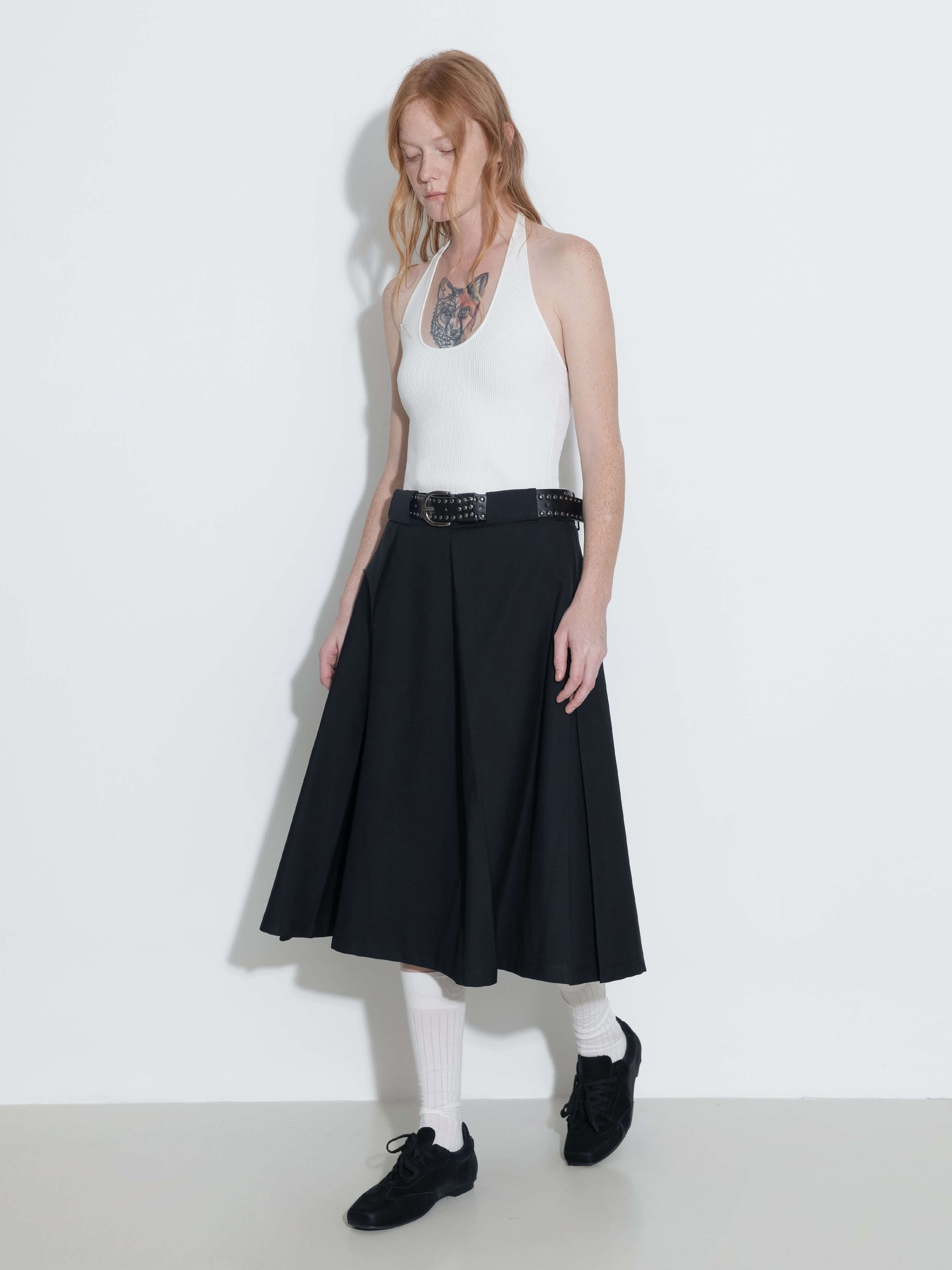 High Waist Pleated A-line Skirt-12