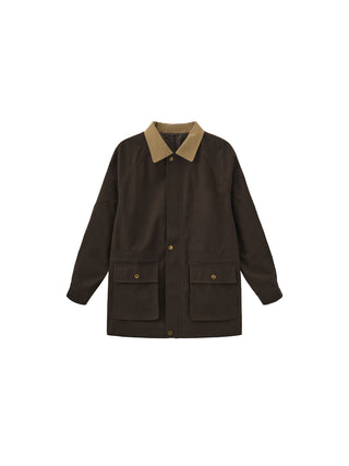 Cropped Faux Suede Jacket with Contrast Collar