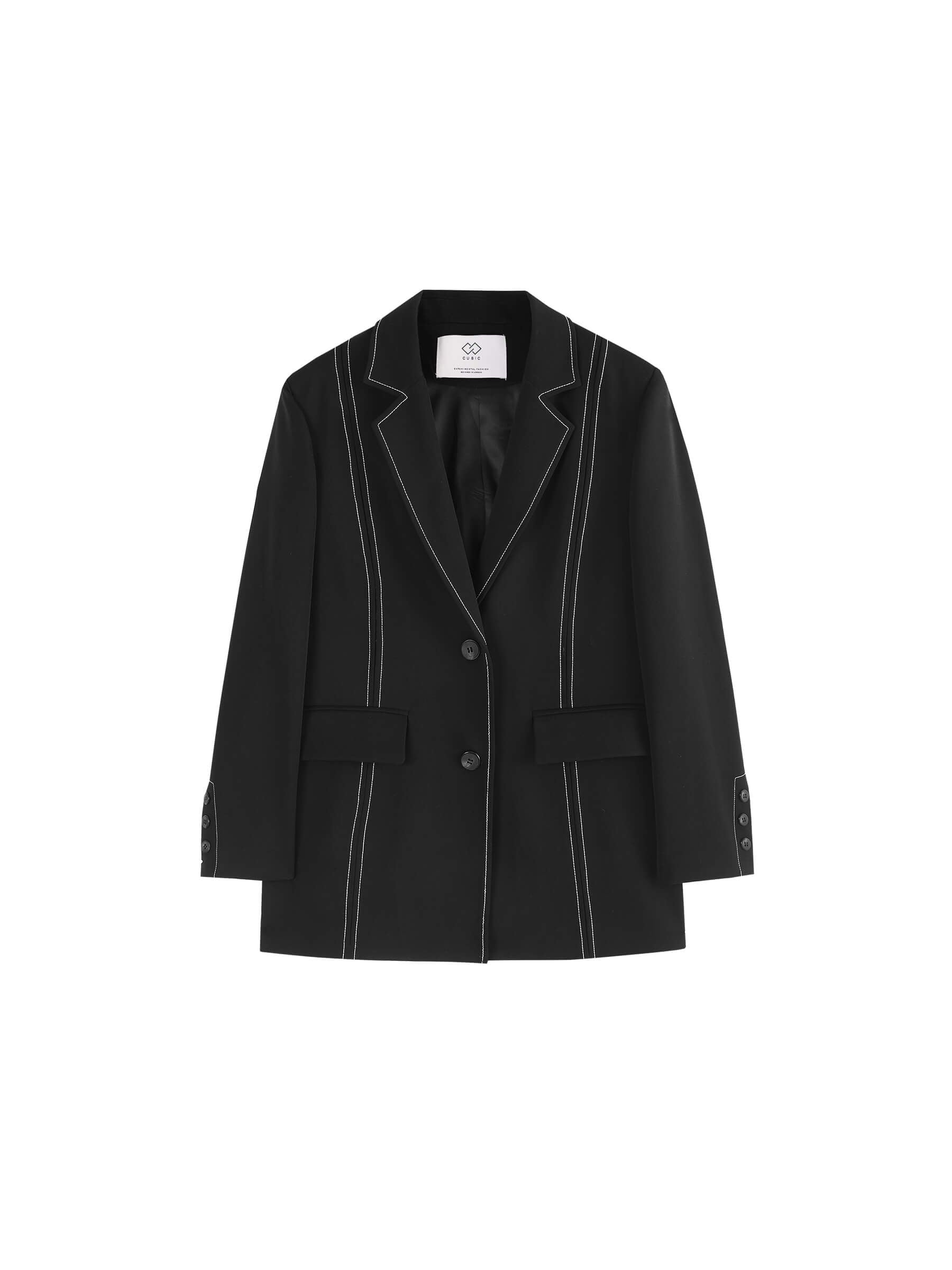 Single Breasted Contrast Topstitch Long Blazer-7