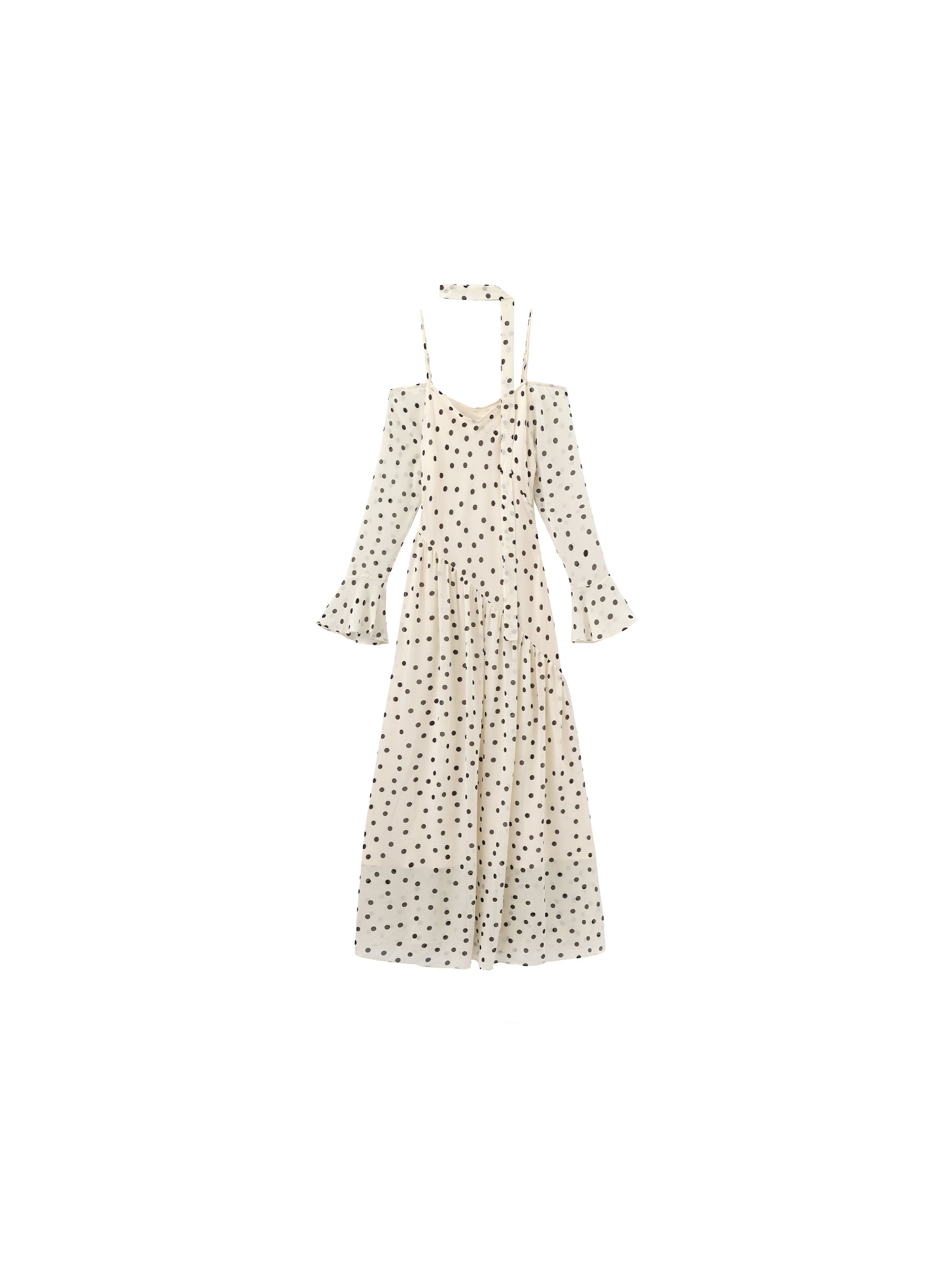 Polka Dot Off-Shoulder Cami Sleeve Maxi Dress-7