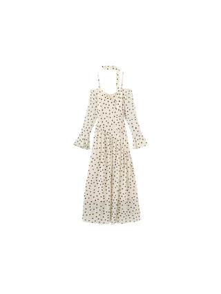 Polka Dot Off-Shoulder Cami Sleeve Maxi Dress