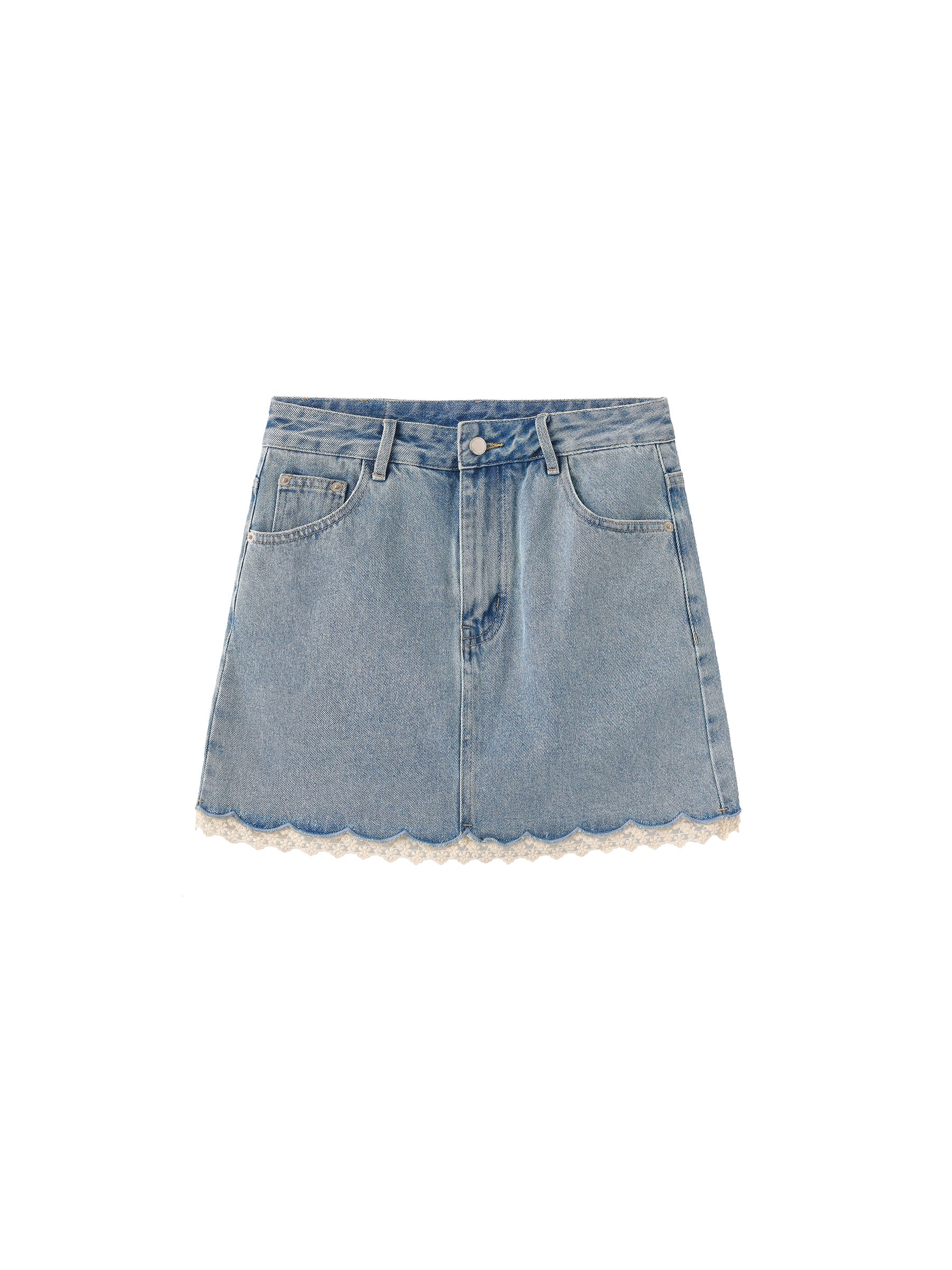 Lace Panelled Denim Skirt-7