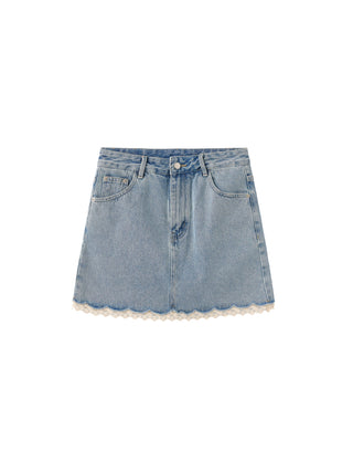 Lace Panelled Denim Skirt
