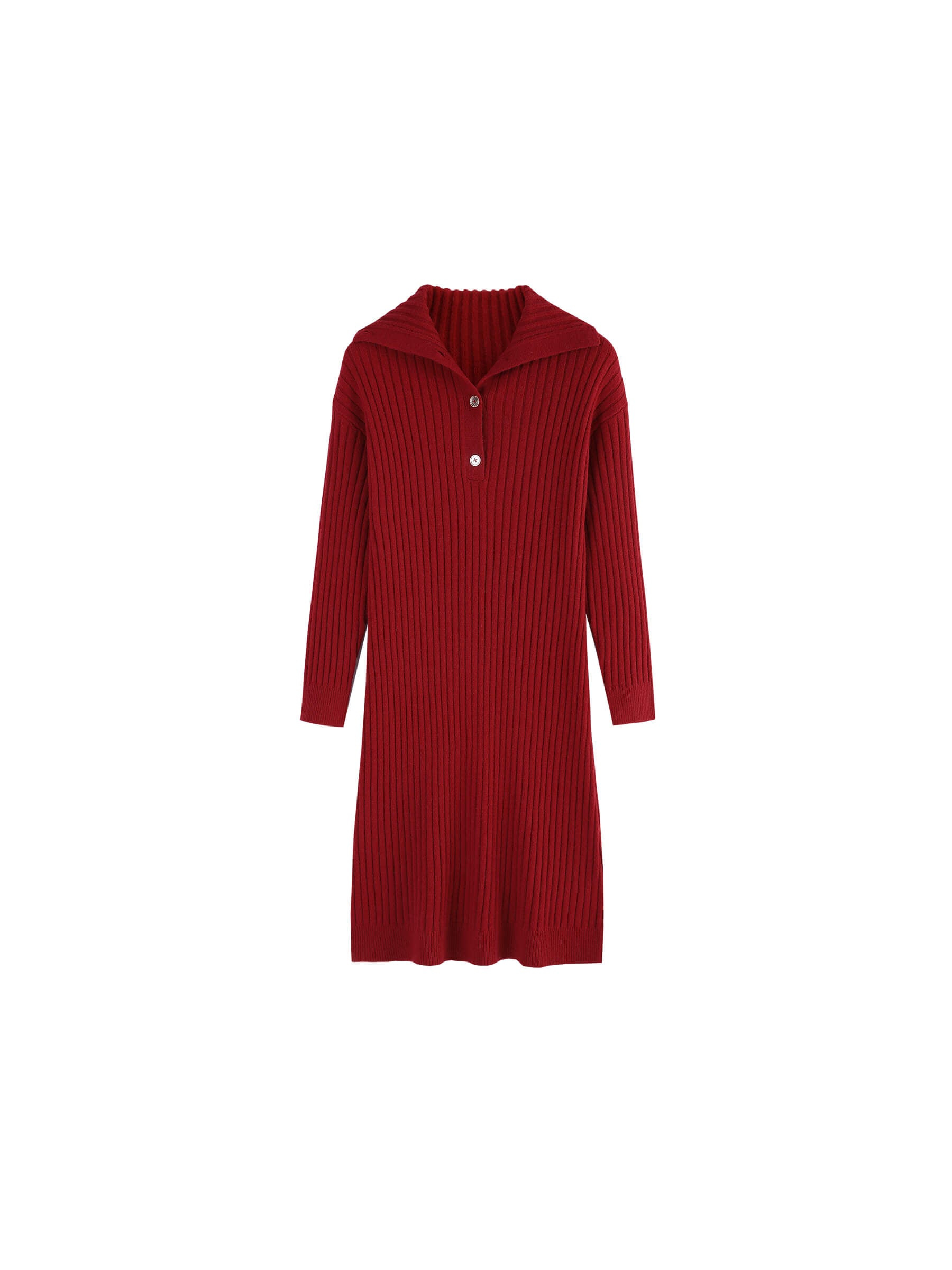 Large Lapel Red Knit Dress-8