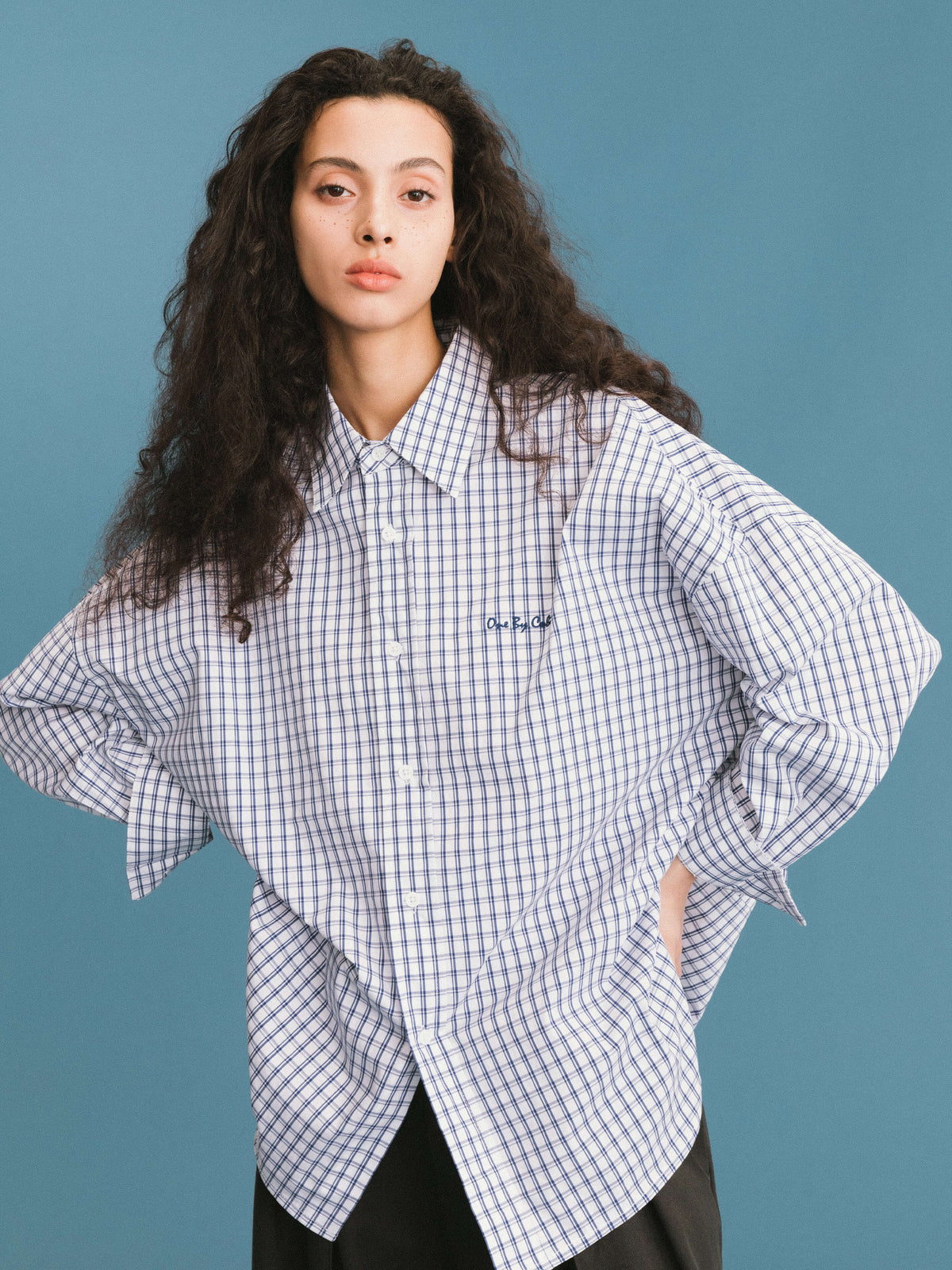 ONE BY CUBIC Checked Oversized Cotton Shirt-8