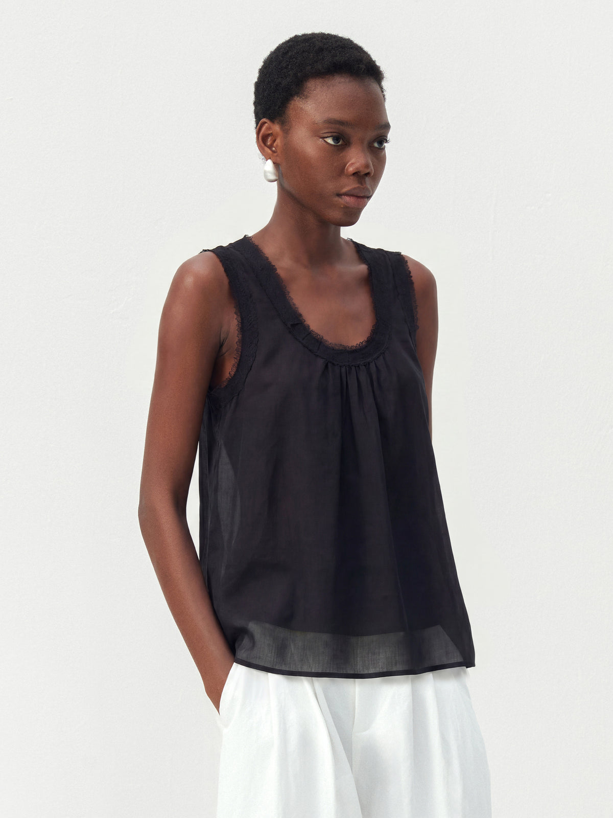 CUBIC Lace Trim Scoop Neck Sleeveless Top-7