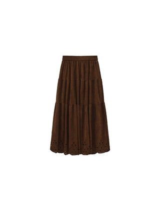 Vintage Boho Suede-Look A-Line Midi Skirt