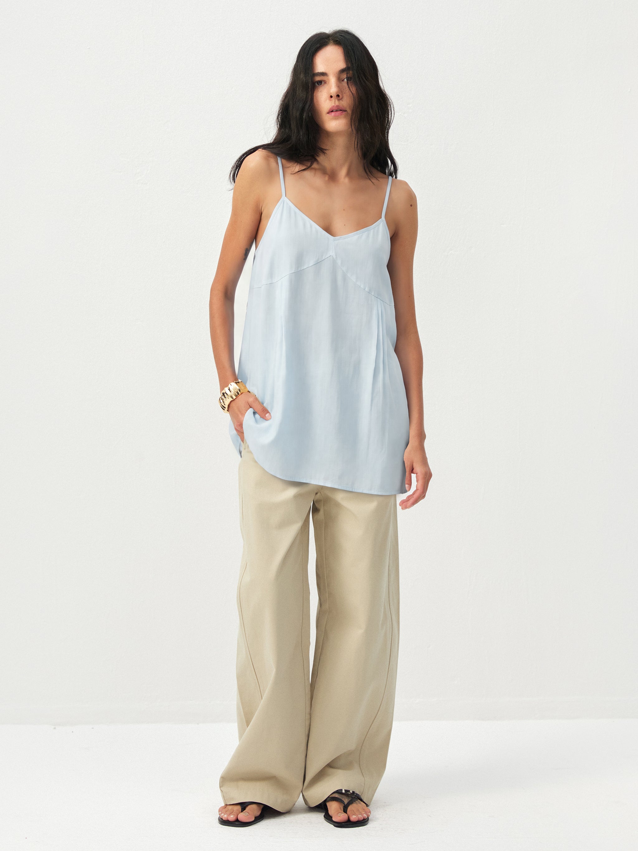 CUBIC Lyocell-Blend V-Neck Pleated Camisole-7