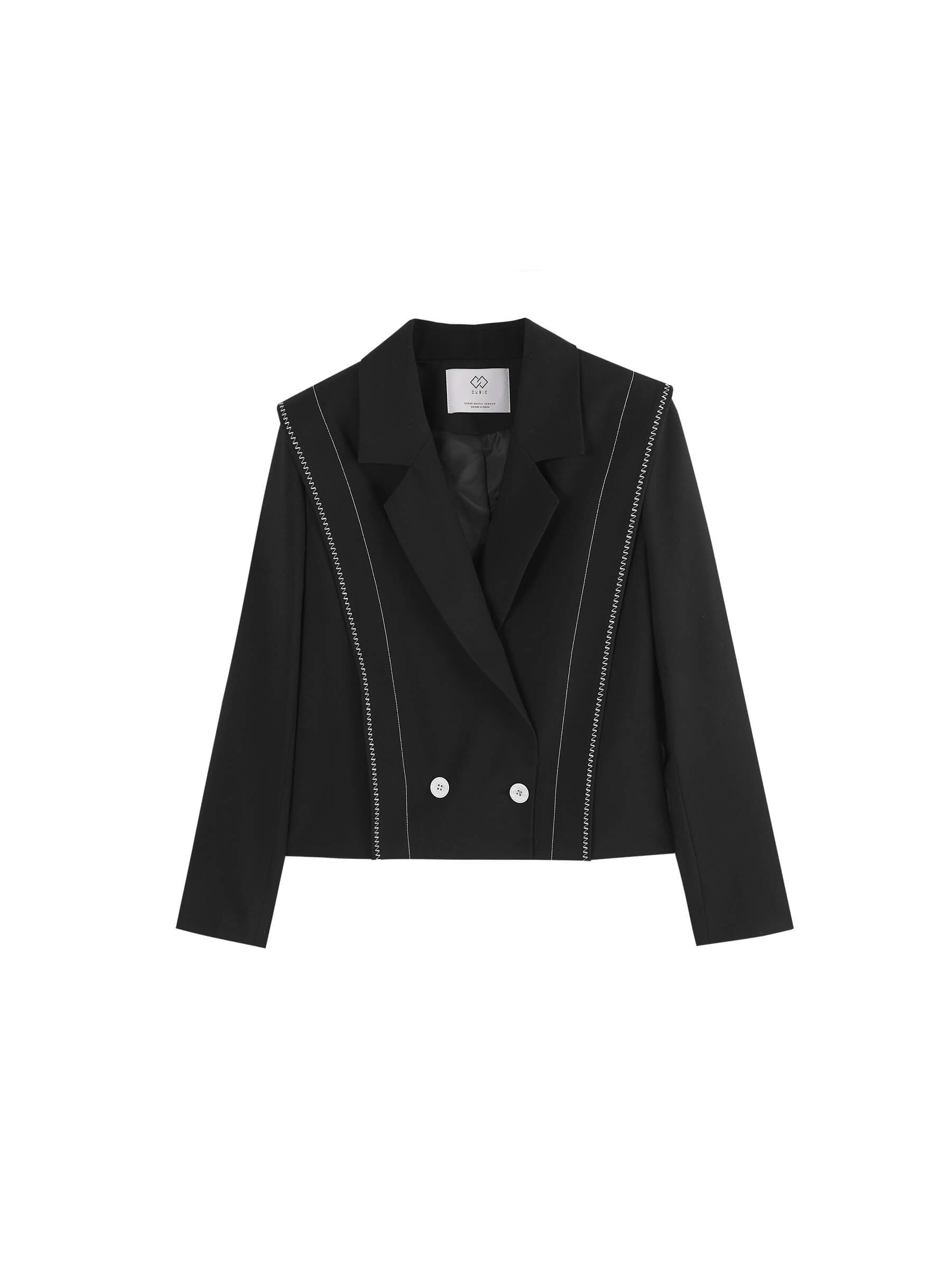 Double Breasted Contrast Stitch Short Blazer-8