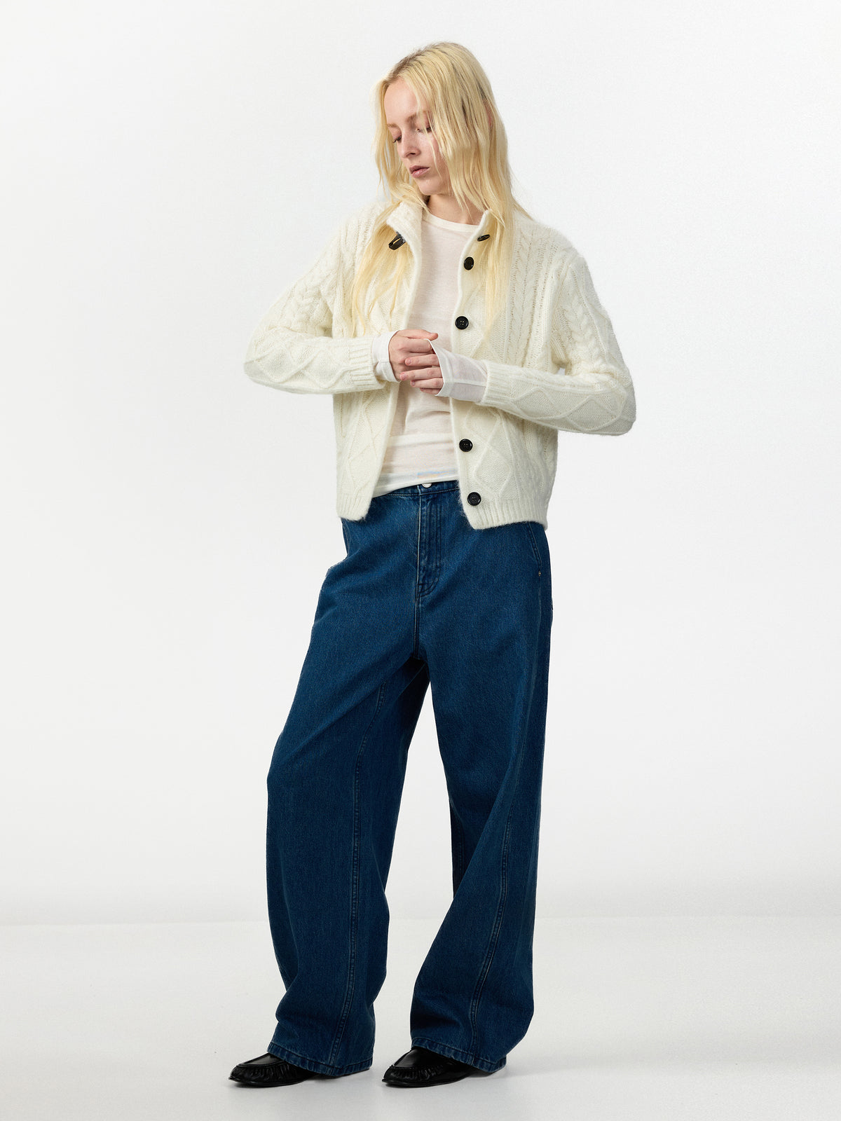 CUBIC Cable Knit Wool Blend Cardigan-7