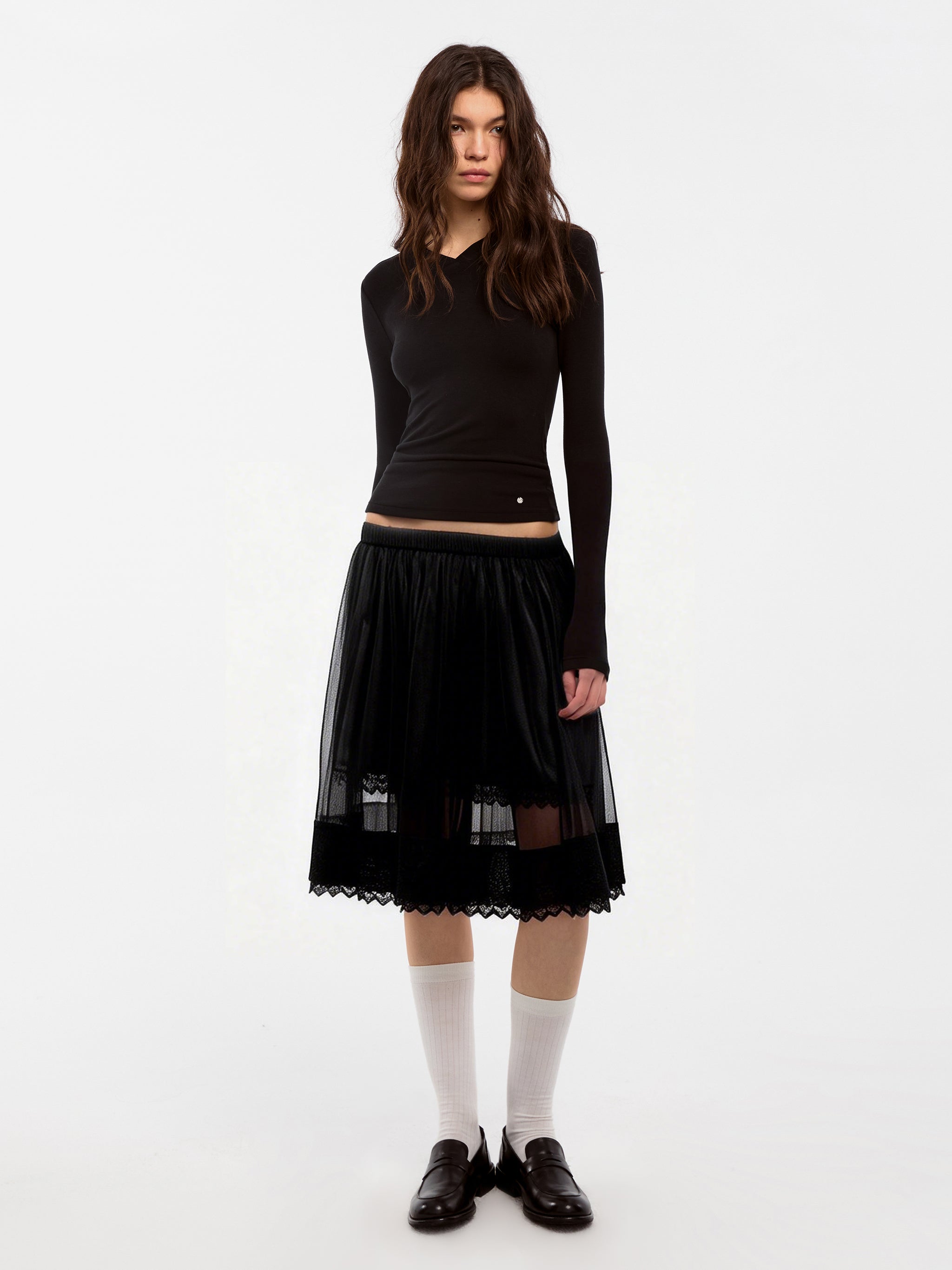 CUBIC Lace-up Mesh Skirt-7