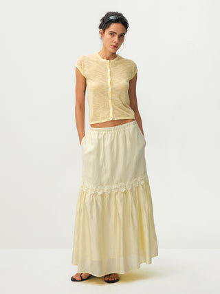 CUBIC Floral Appliqué Tiered Maxi Skirt