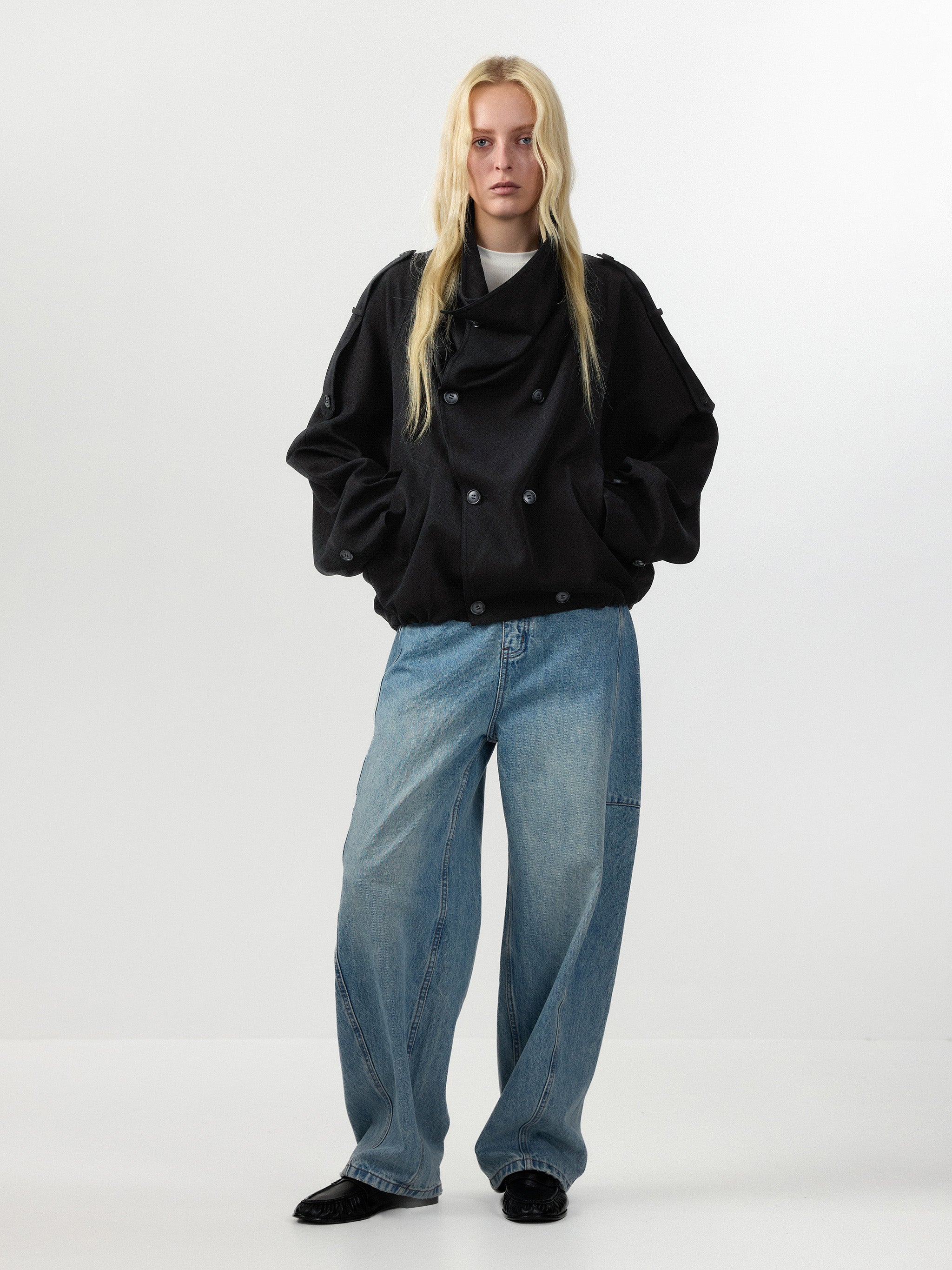 CUBIC Draped Collar Wrap Oversized Coat-7