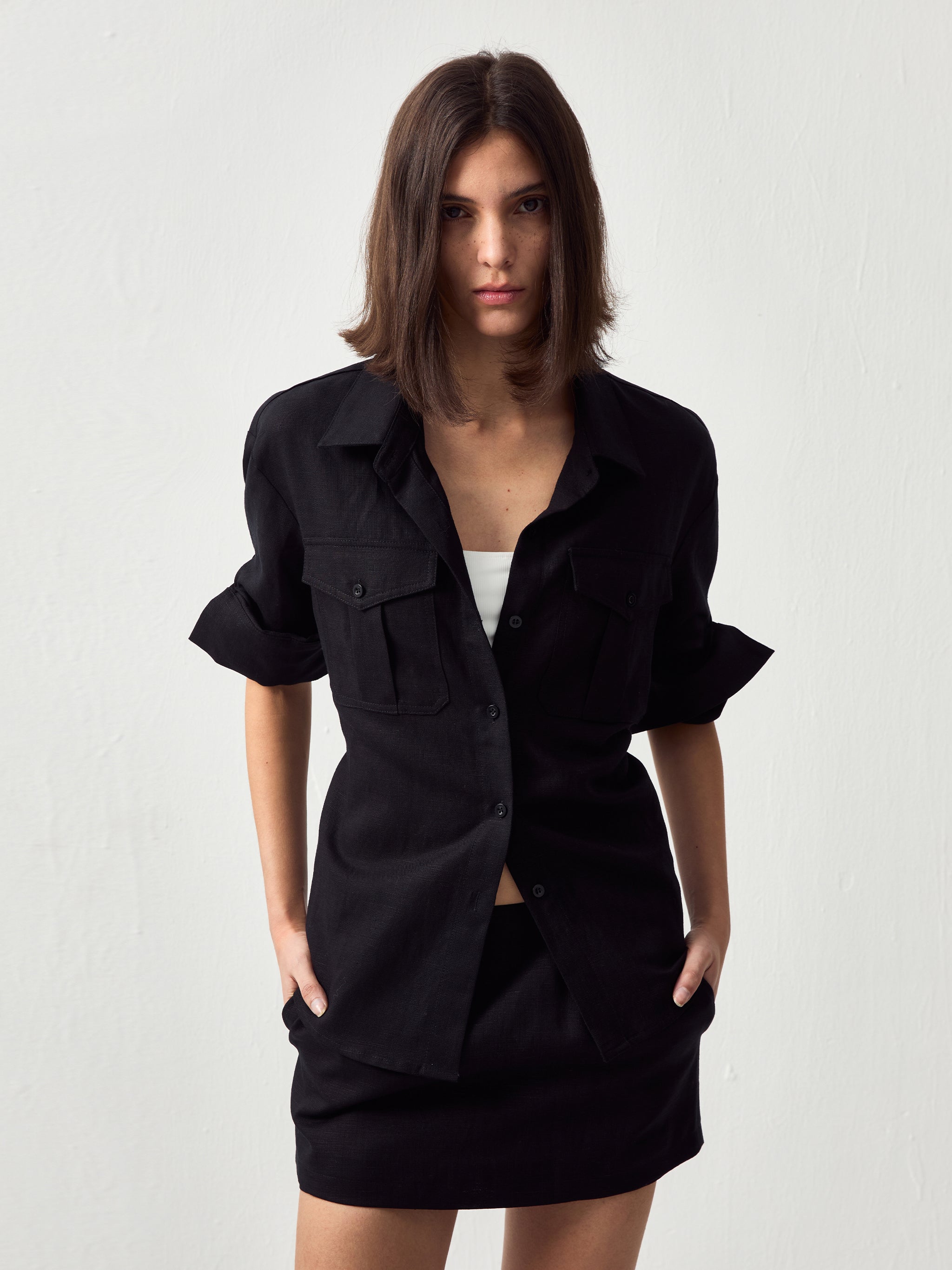 CUBIC Utility Cinched Linen Shirt-7