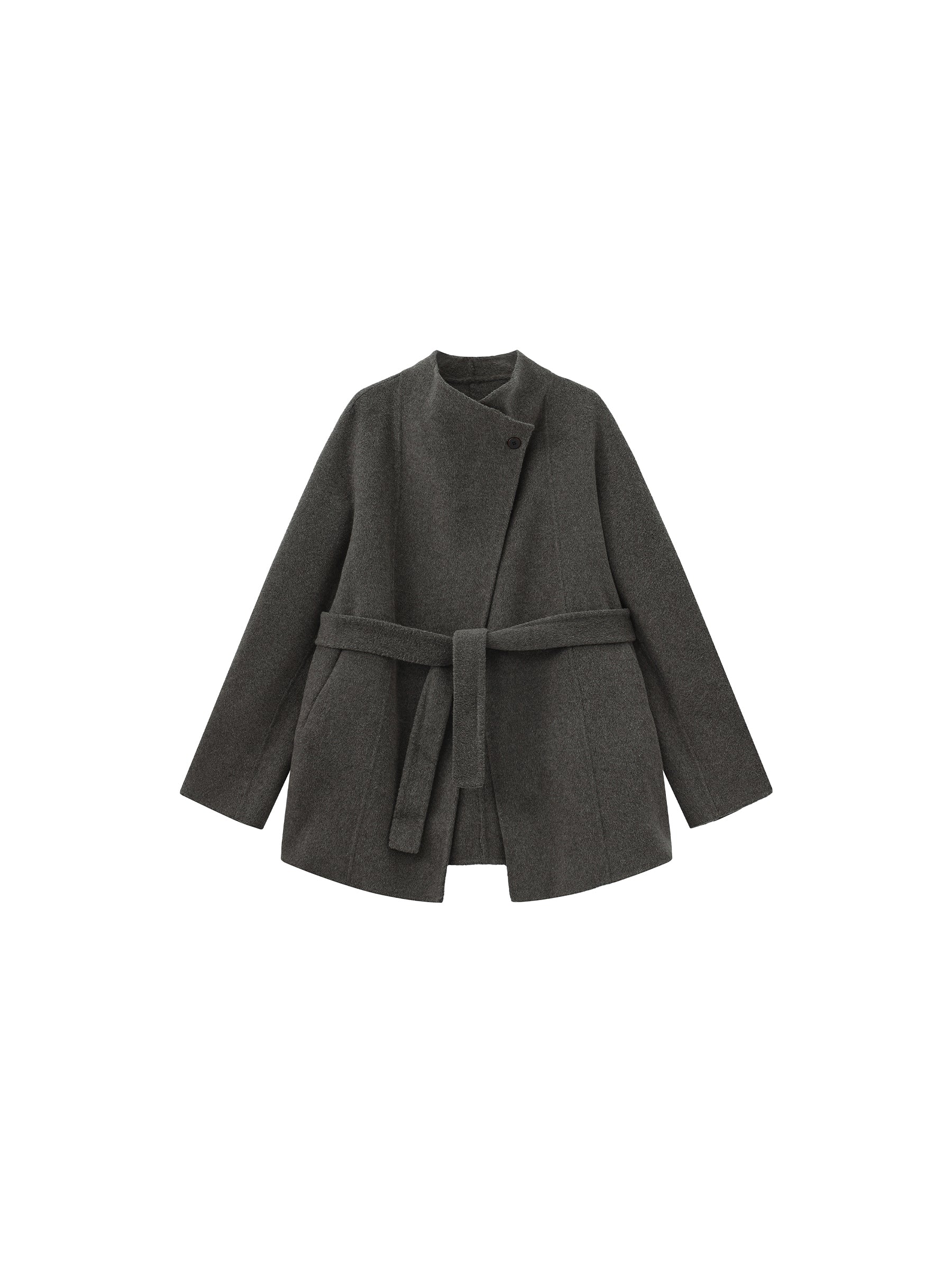 Loose-Fit Wool-Blend Stand-Collar A-Line Coat-7