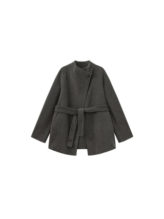 Loose-Fit Wool-Blend Stand-Collar A-Line Coat