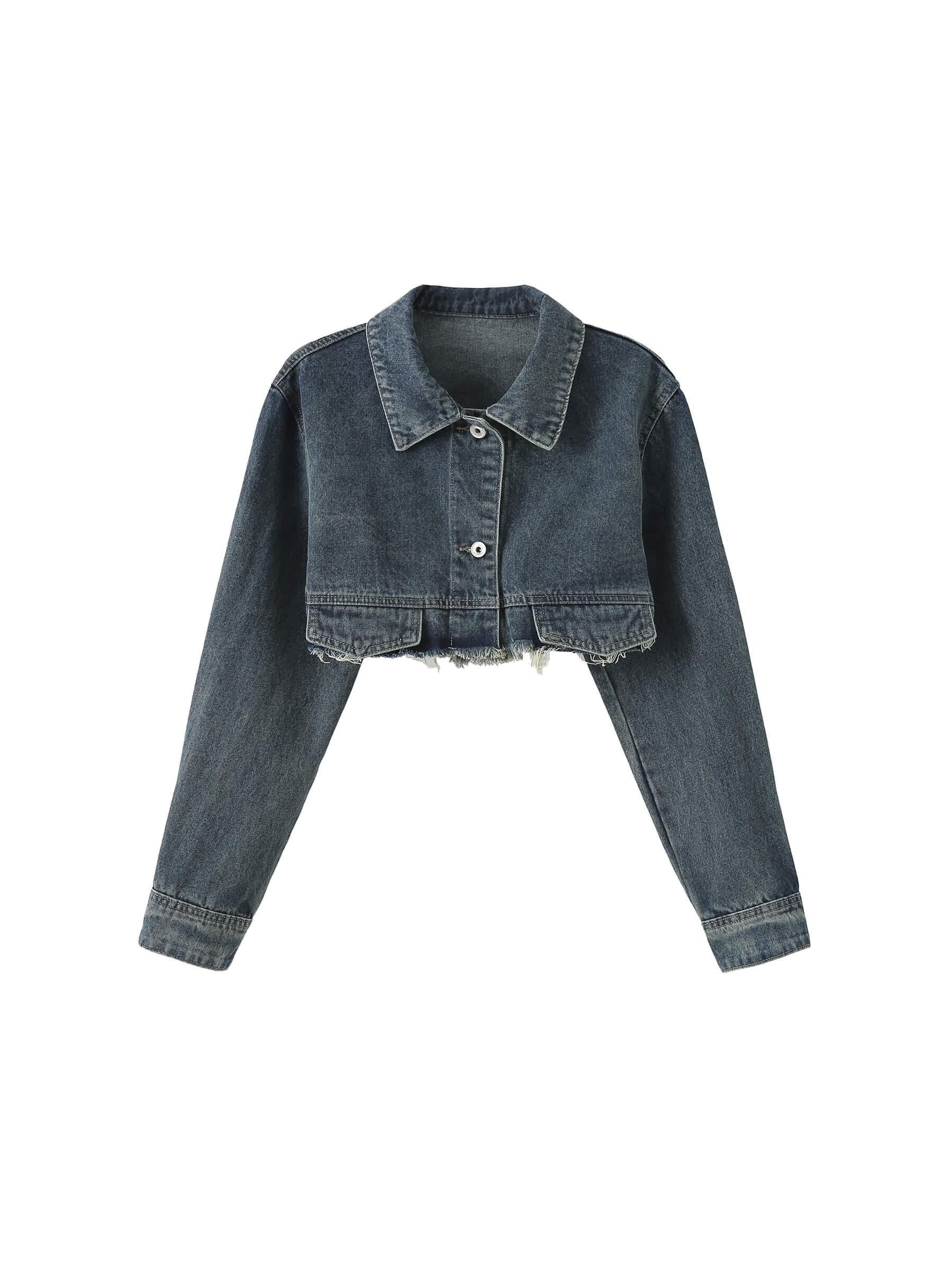 Extra Cropped Frayed Denim Jacket-8