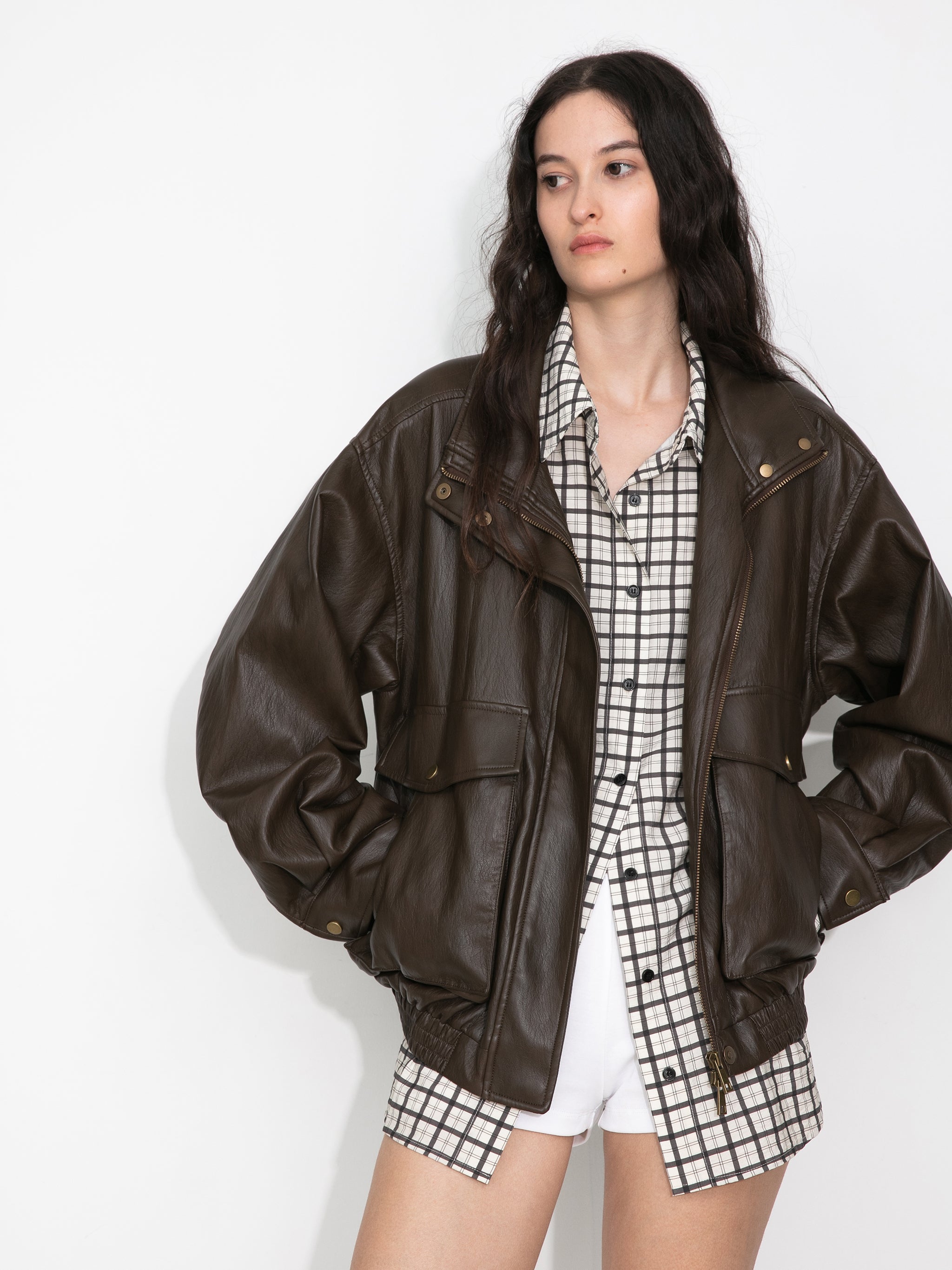Stand Collar Vintage Faux Leather Jacket-7