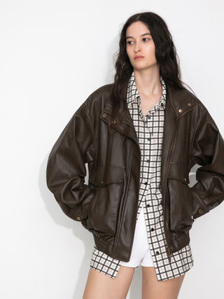 Stand Collar Vintage Faux Leather Jacket