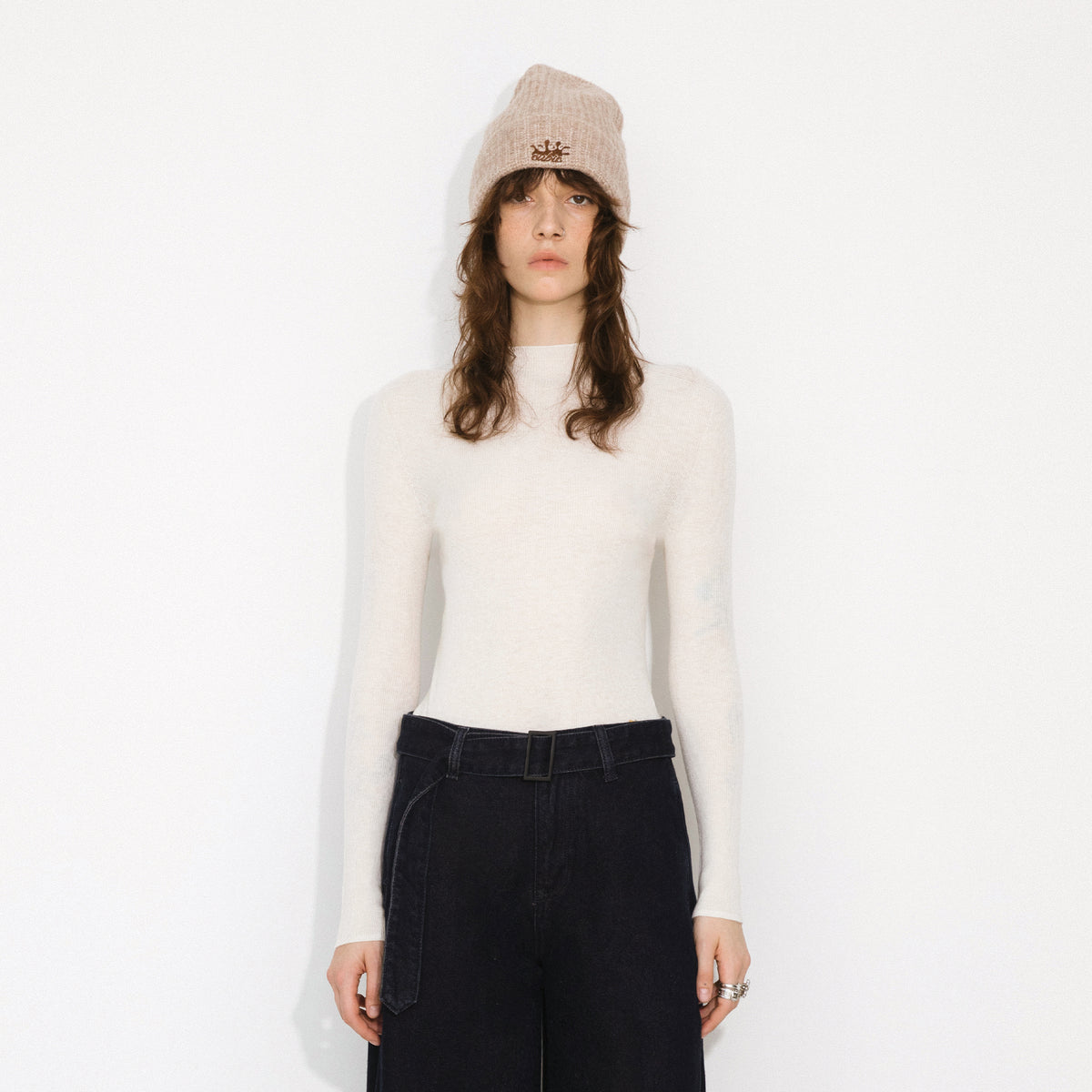 CUBIC 100% Wool Mock‑Neck Fitted Knit Top-7