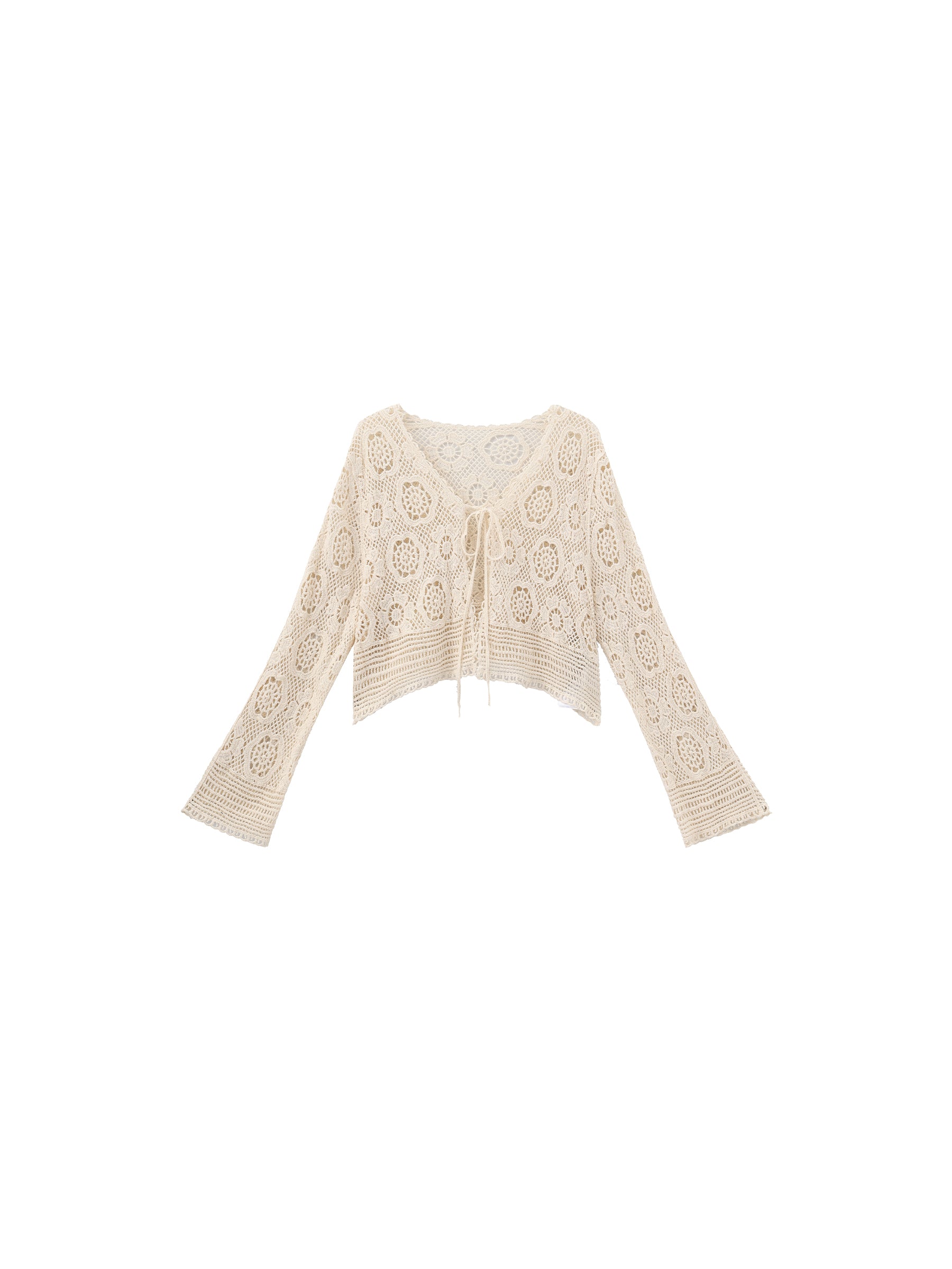 CUBIC Cotton Crochet Lace Trim Cropped Cardigan-6