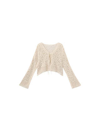 CUBIC Cotton Crochet Lace Trim Cropped Cardigan