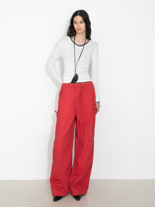 Relaxed Draped Straight-Leg Utility Pants