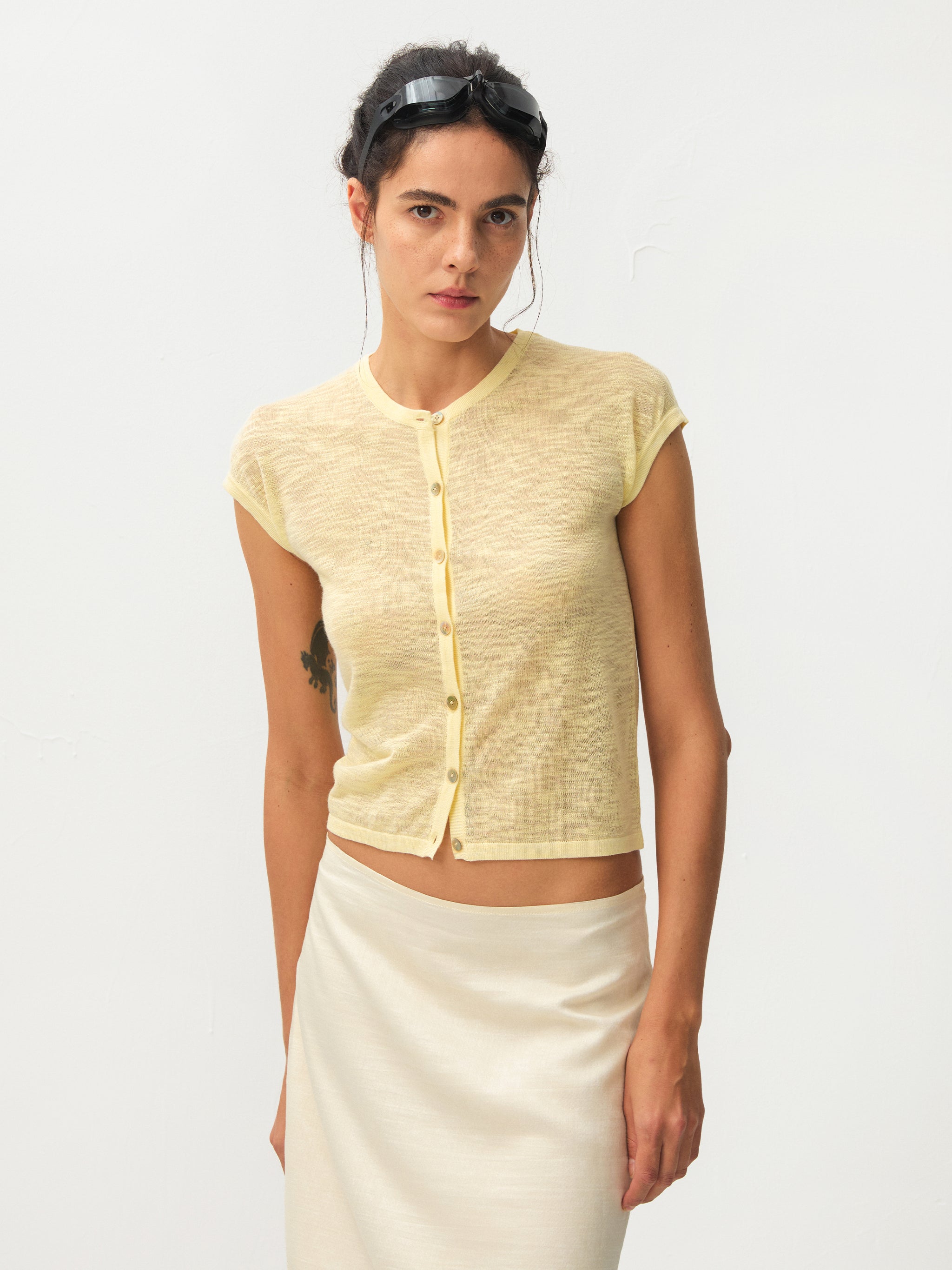 CUBIC Viscose Blend Short-Sleeve Sheer Cardigan-7