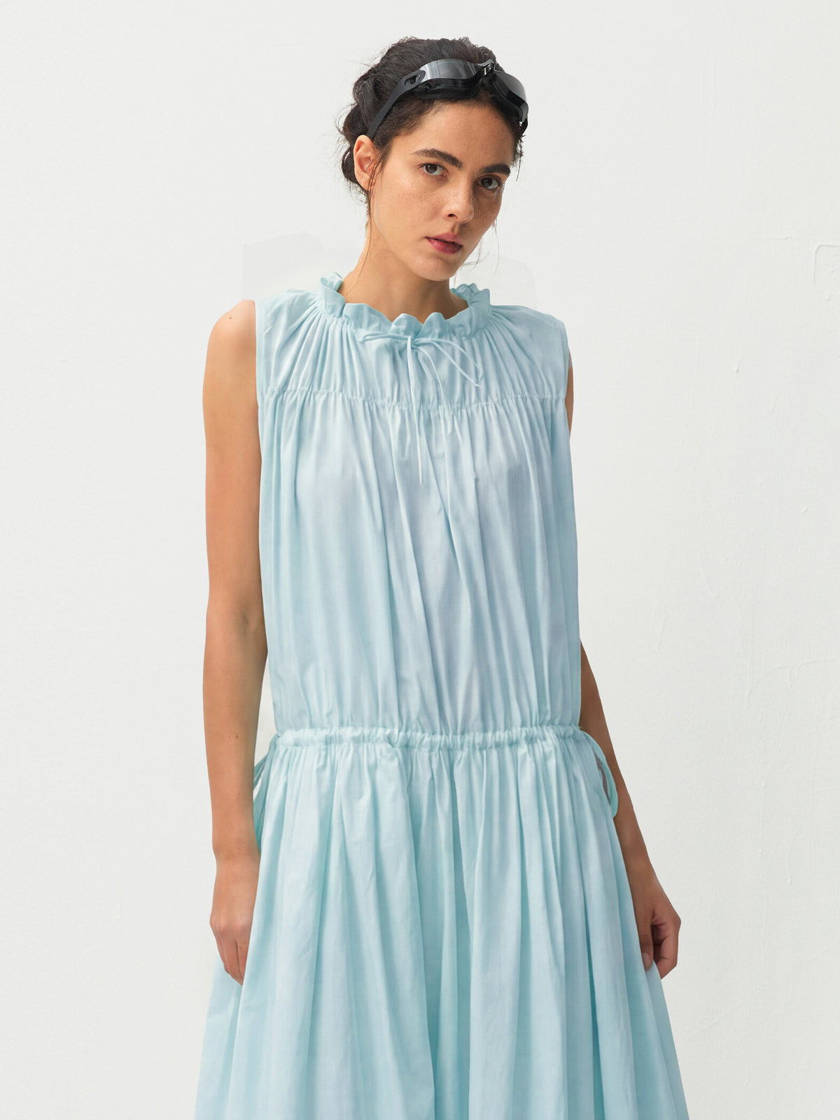 CUBIC 100% Cotton Sleeveless Gathered Maxi Dress-7