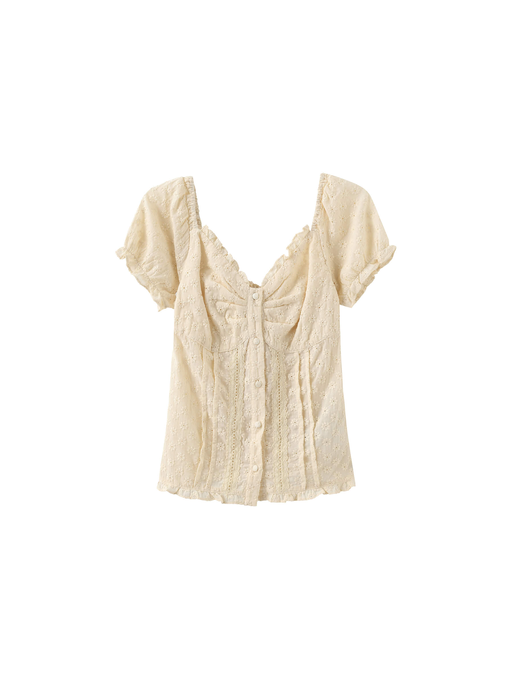 Embroidered Lace Puff Sleeve T-Shirt-7