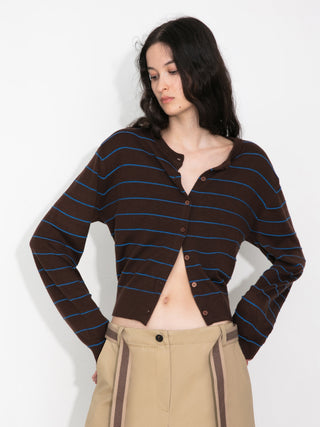 Striped Contrast Long-Sleeve Knit Cardigan