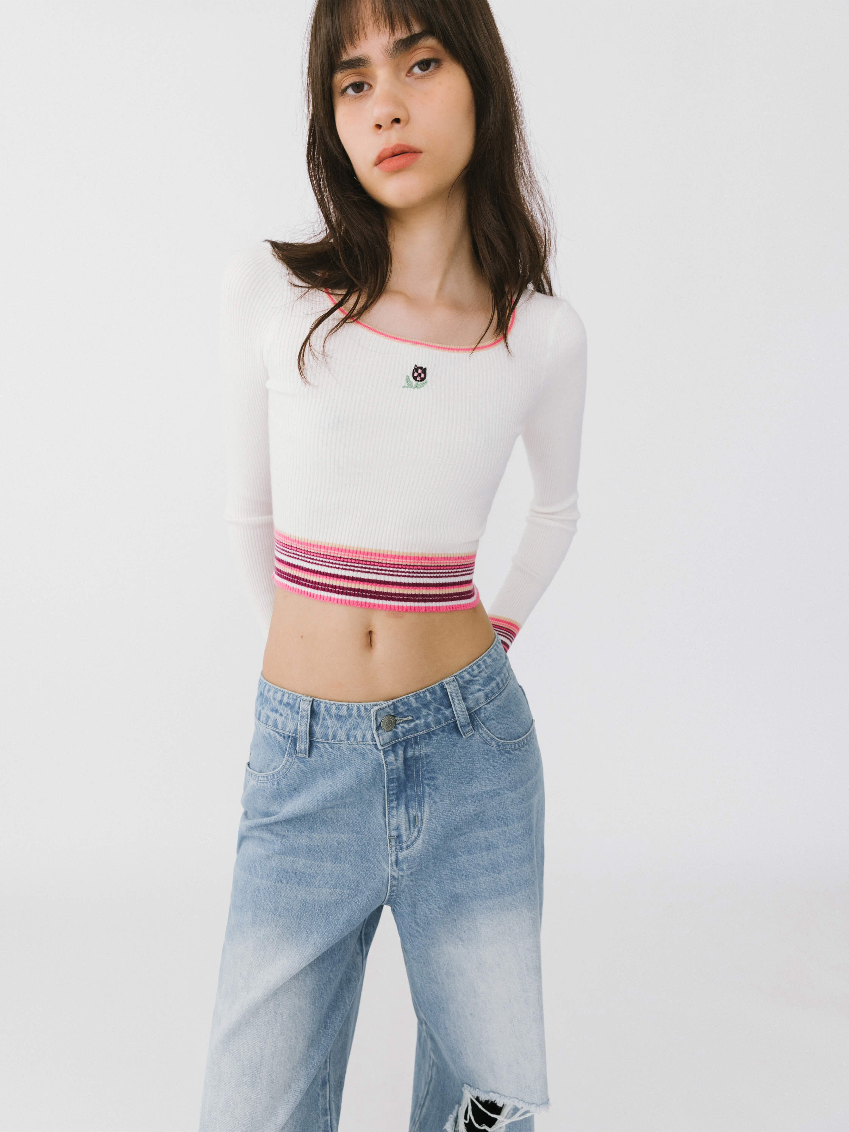 Boat Neck Long Sleeve Knit Top-4