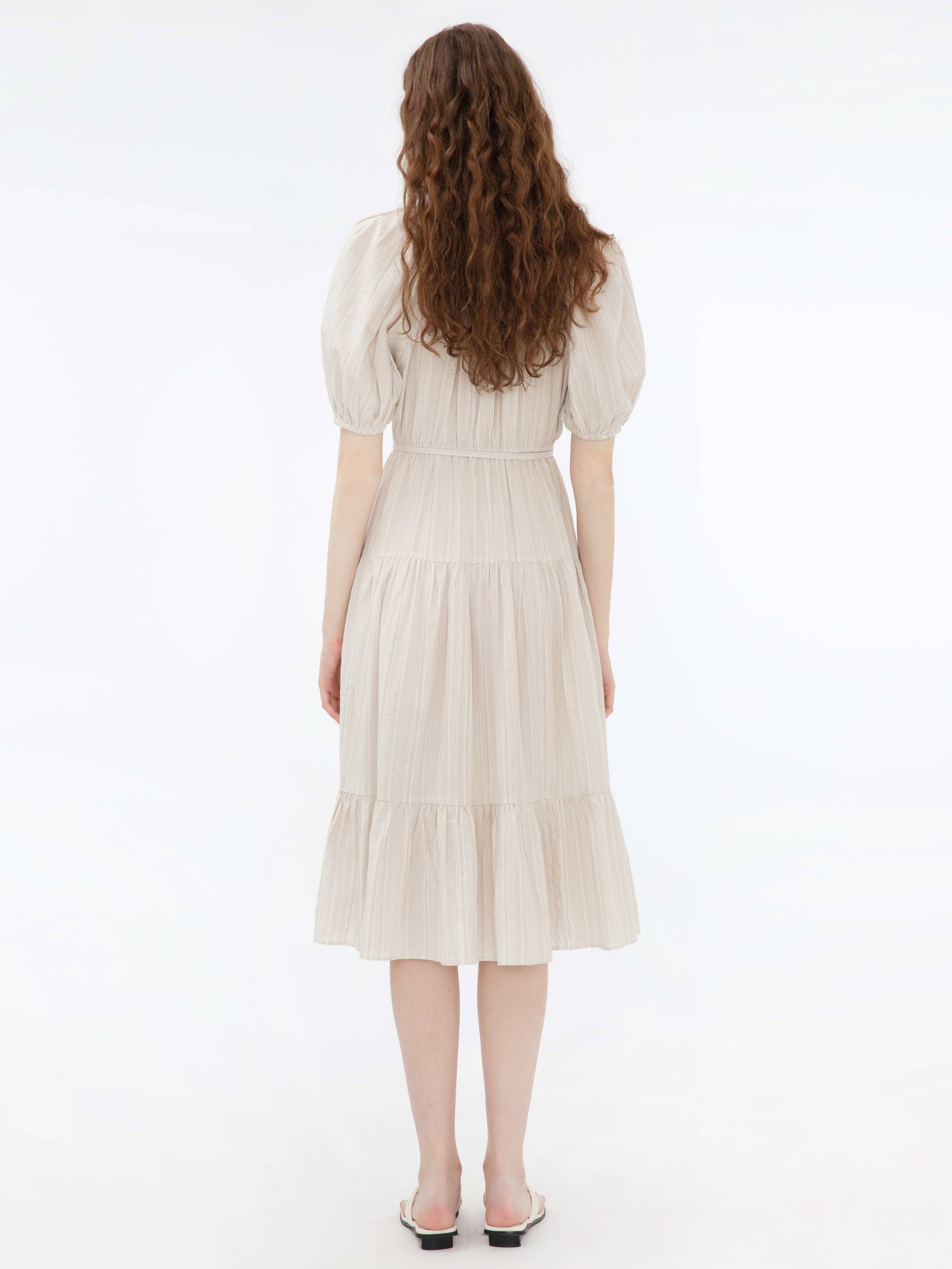 Puff Sleeve V-Neck Tiered Dress-10