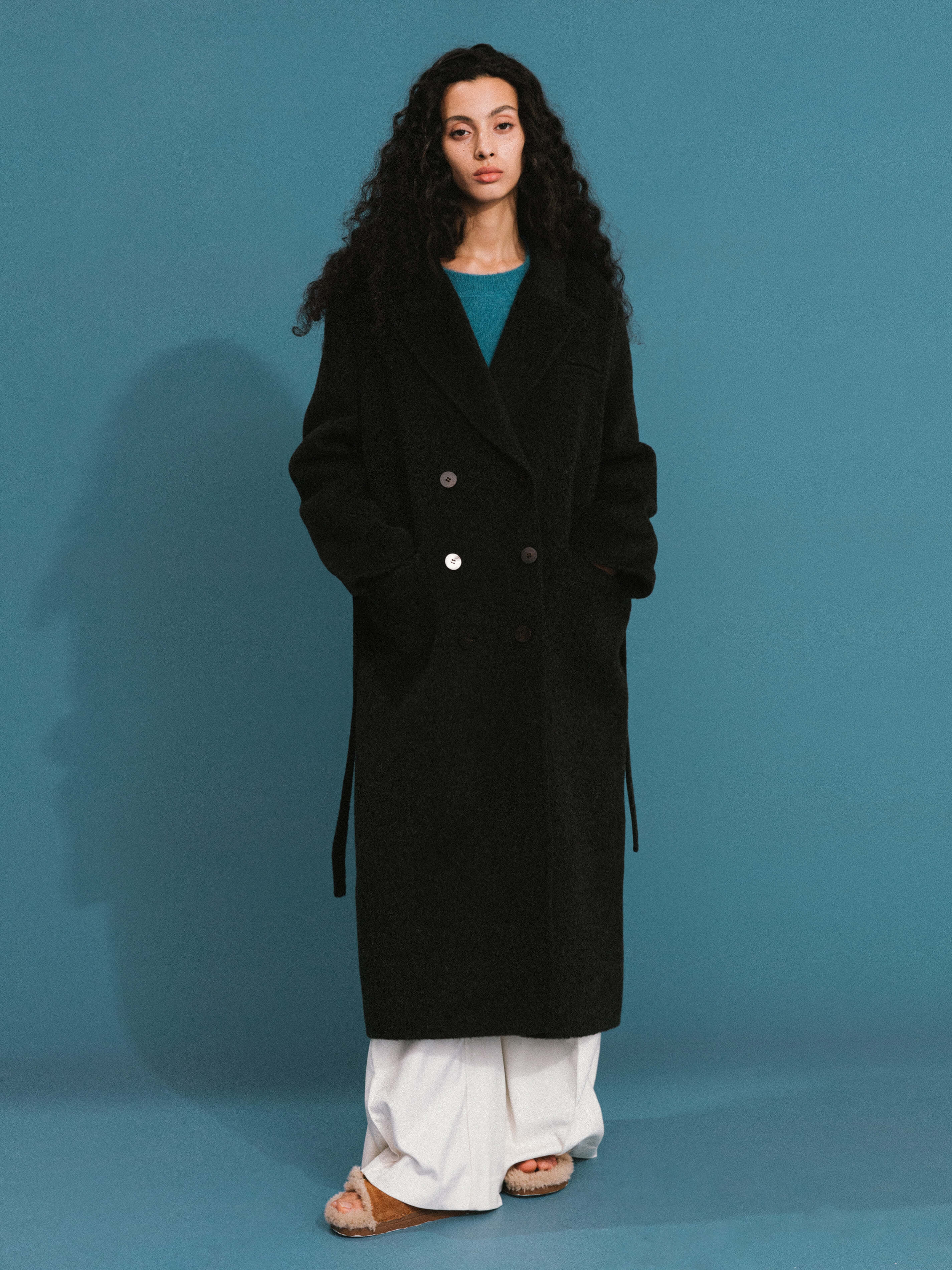 ONE BY CUBIC Straight Wool Blend Long Coat-8