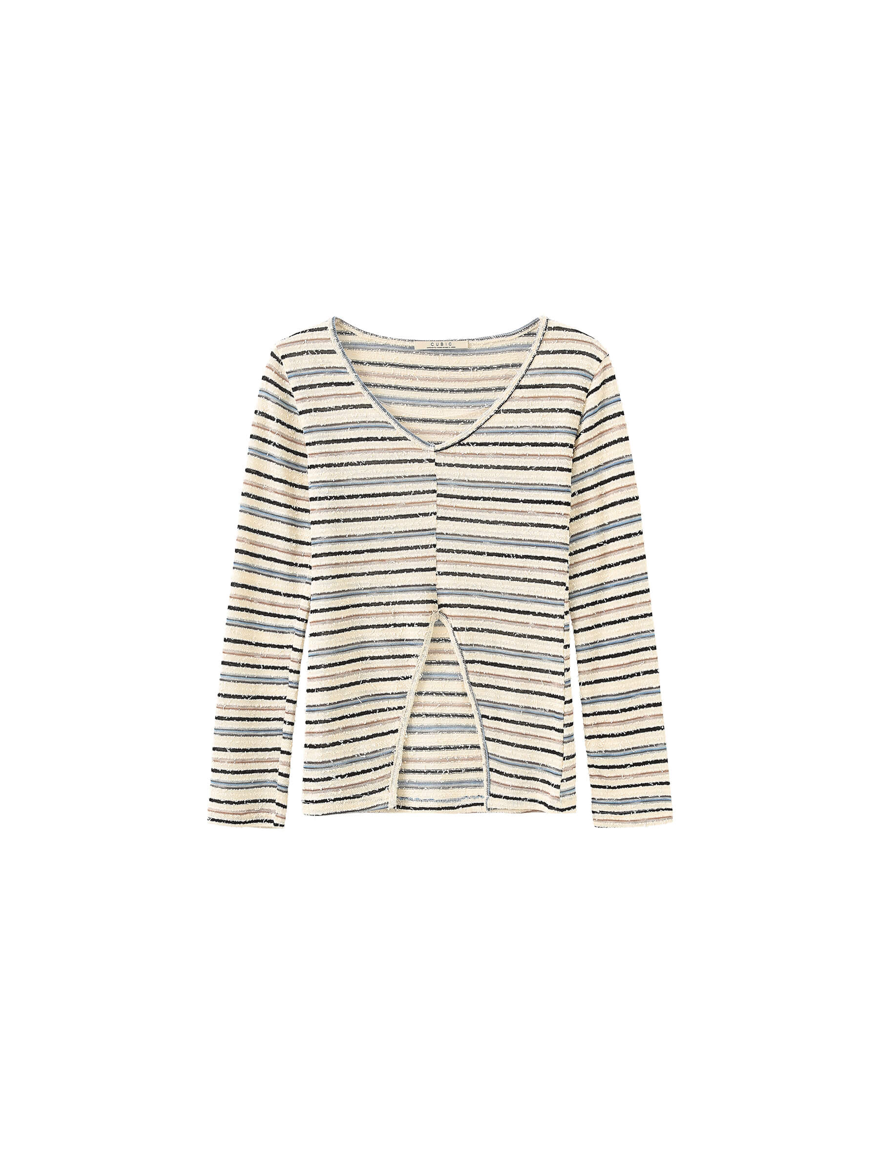Front Slit Striped Long Sleeve Top-7