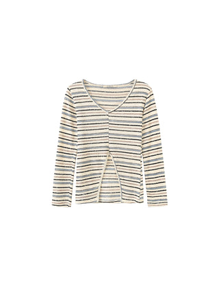Front Slit Striped Long Sleeve Top