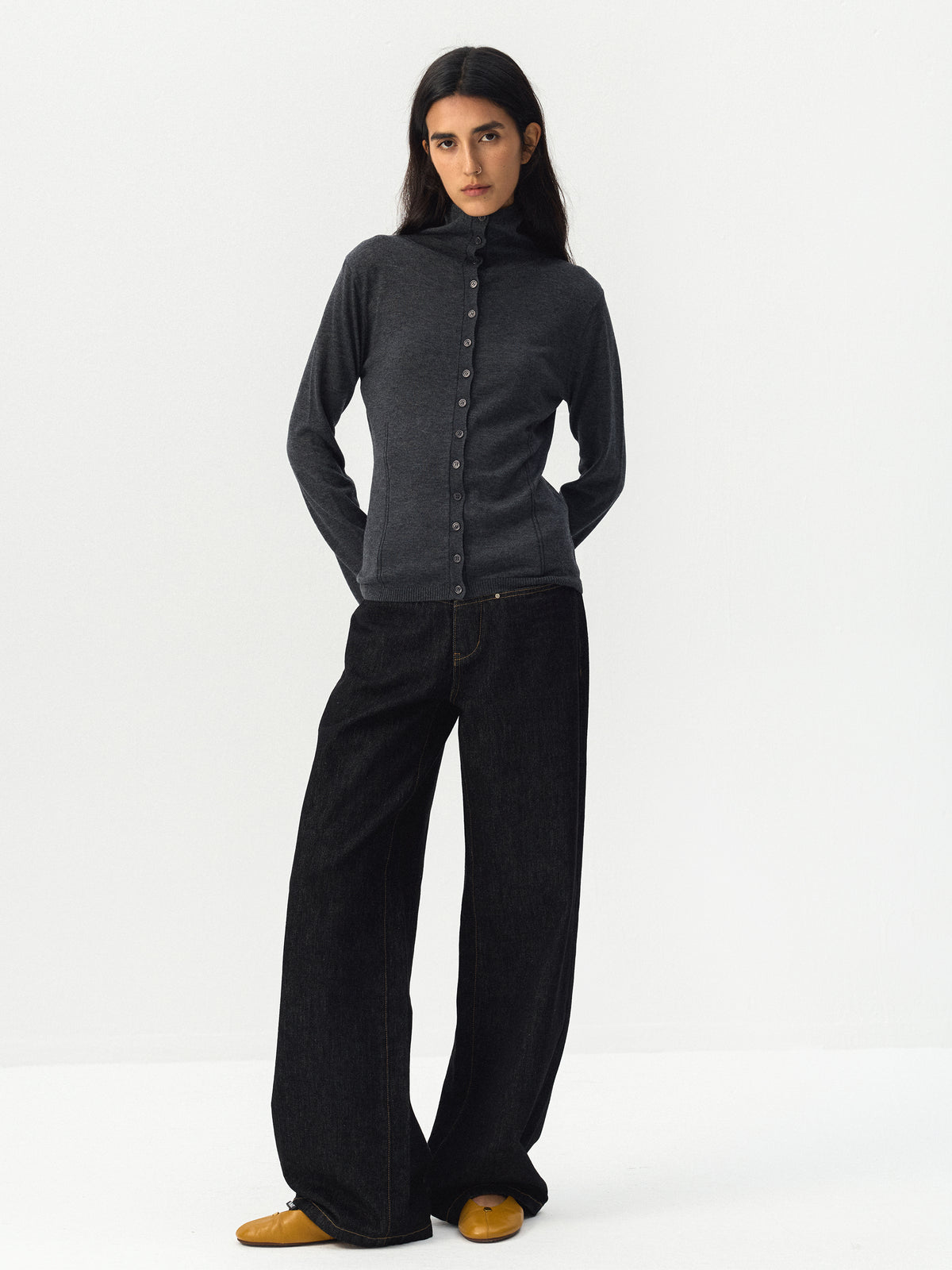 CUBIC High Neck Button Knit Cardigan-7