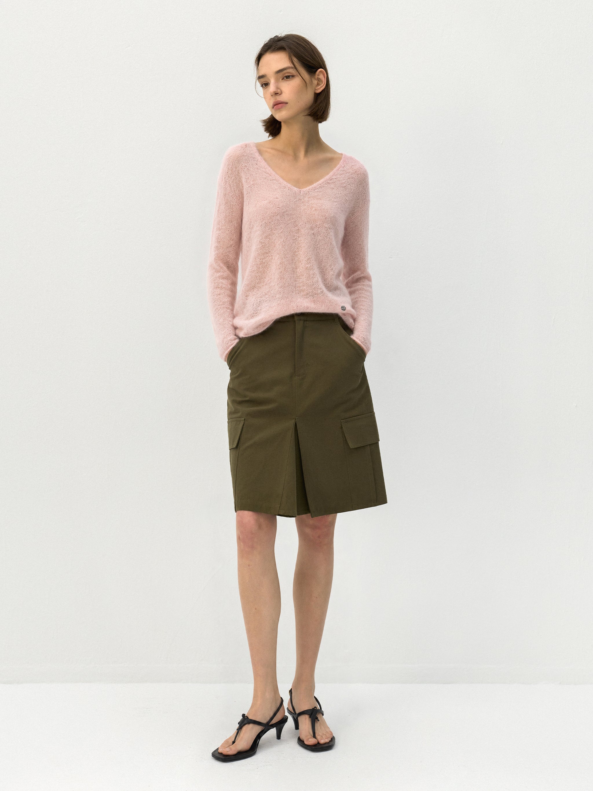 CUBIC Mohair Wool V-Neck Knit Top-8