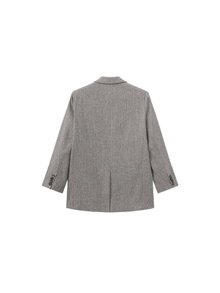 Textured Tweed Double-Breasted Boxy Blazer